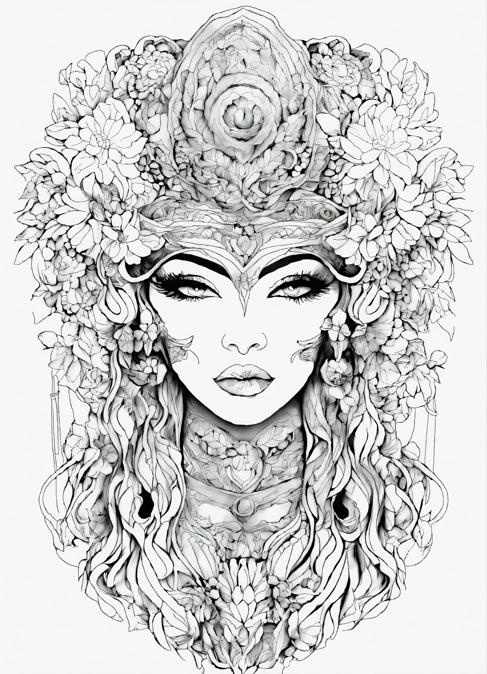 Lexica - B/w outline art for coloring book page, unique tattoo design ...