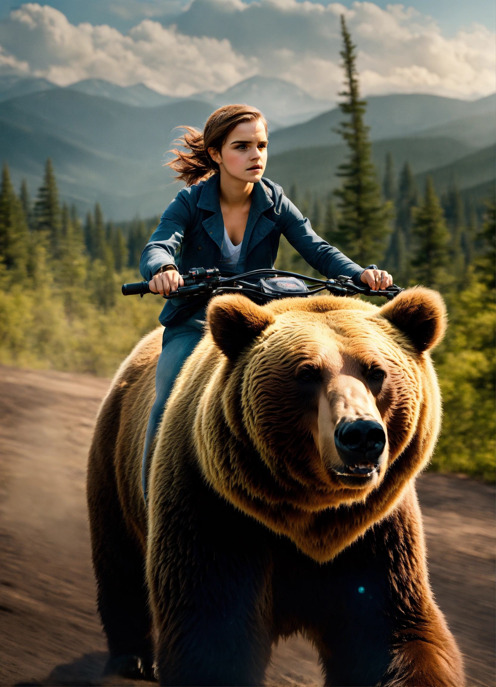 Lexica - Emma Watson riding on a grizzly bear, best quality, real ...