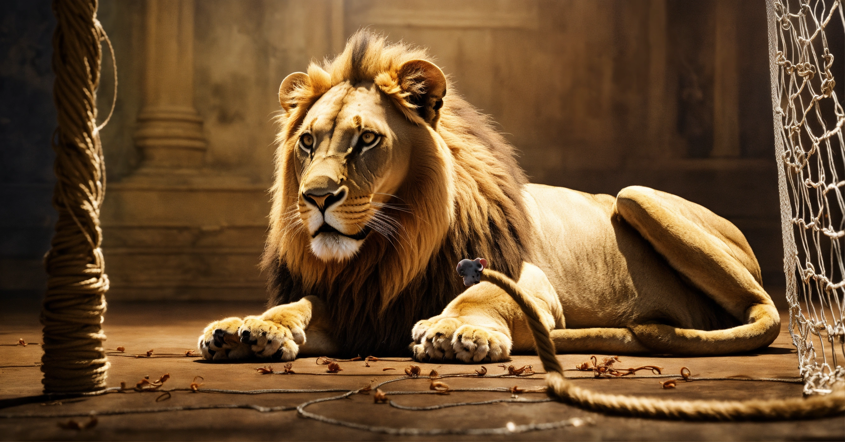 Lexica - Hyperrealistic image of a lion and a mouse together. The mouse ...