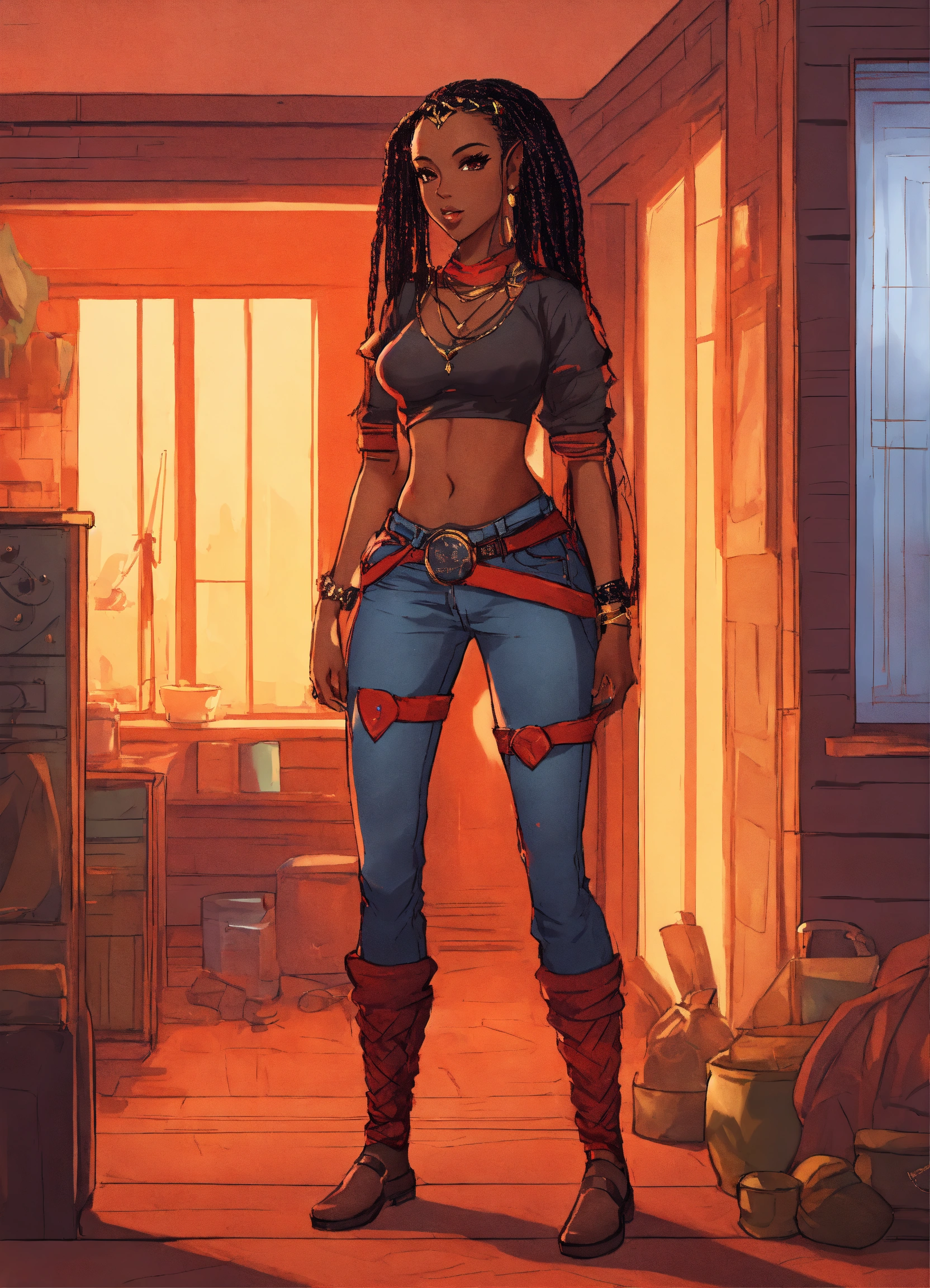 Lexica - Full body of a shapely black female high elf n red and black ...