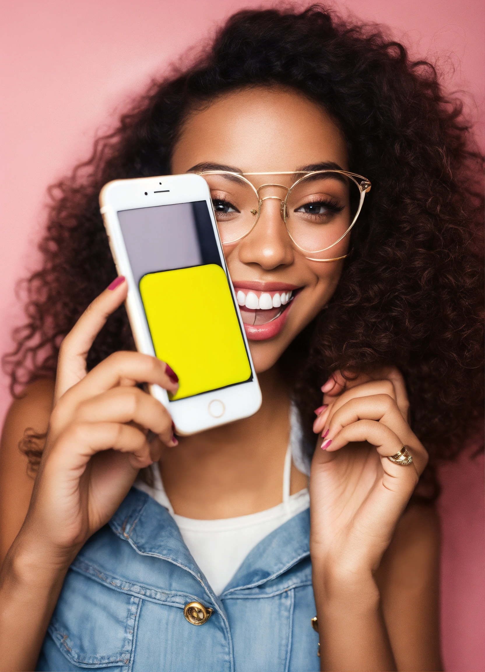 Lexica - Happy girl holding up snapchat and using filters