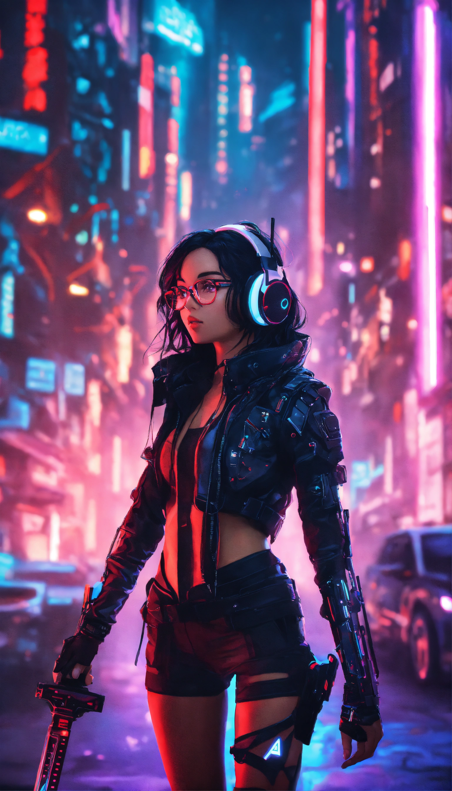 Lexica - Girl with black long hair in glasses and headphones in the ...