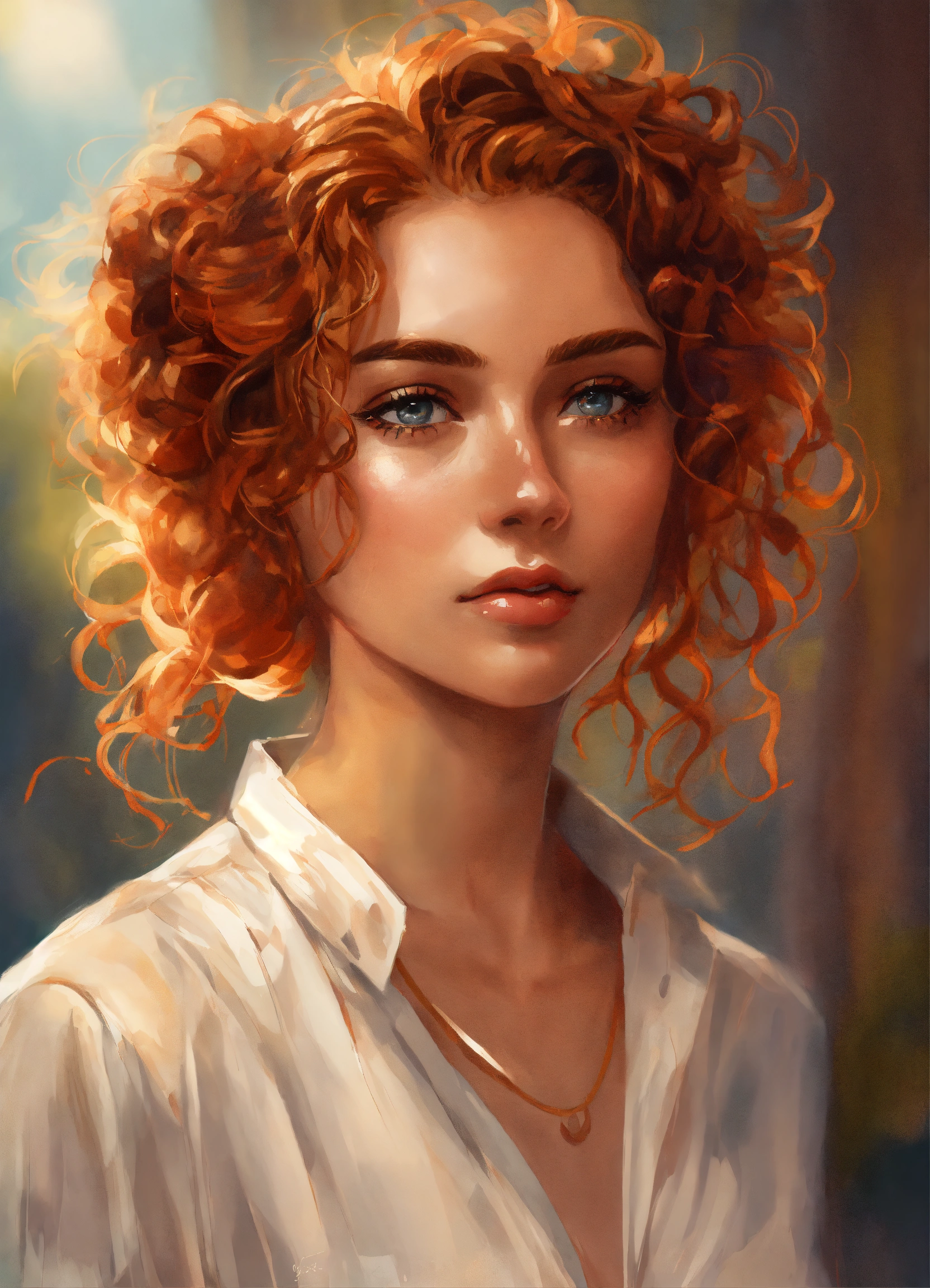 Lexica - Digital art painting of a beautiful young woman with curly ...