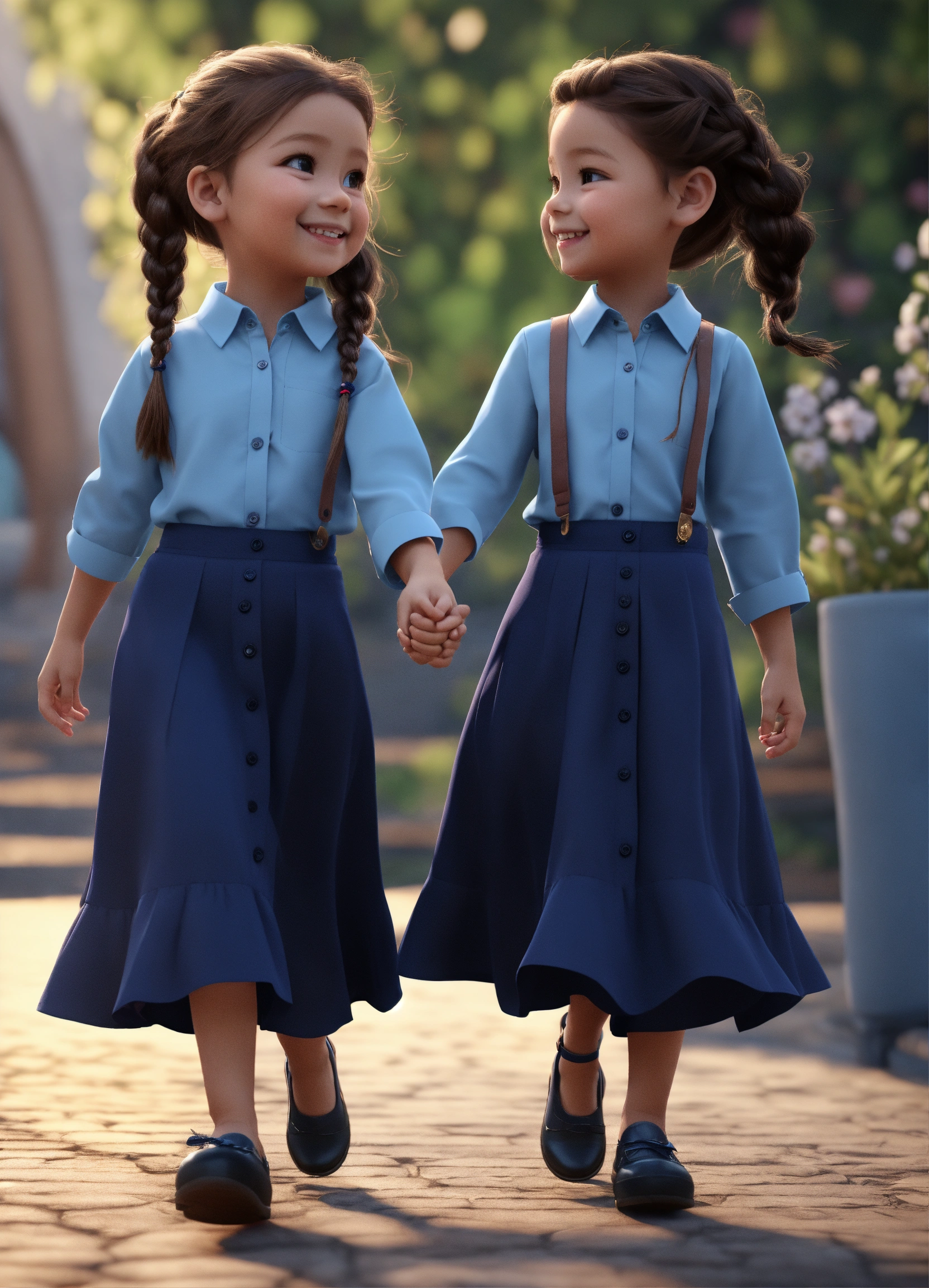 Lexica - Two cute 5-year-old girls, wearing a light blue button-down ...