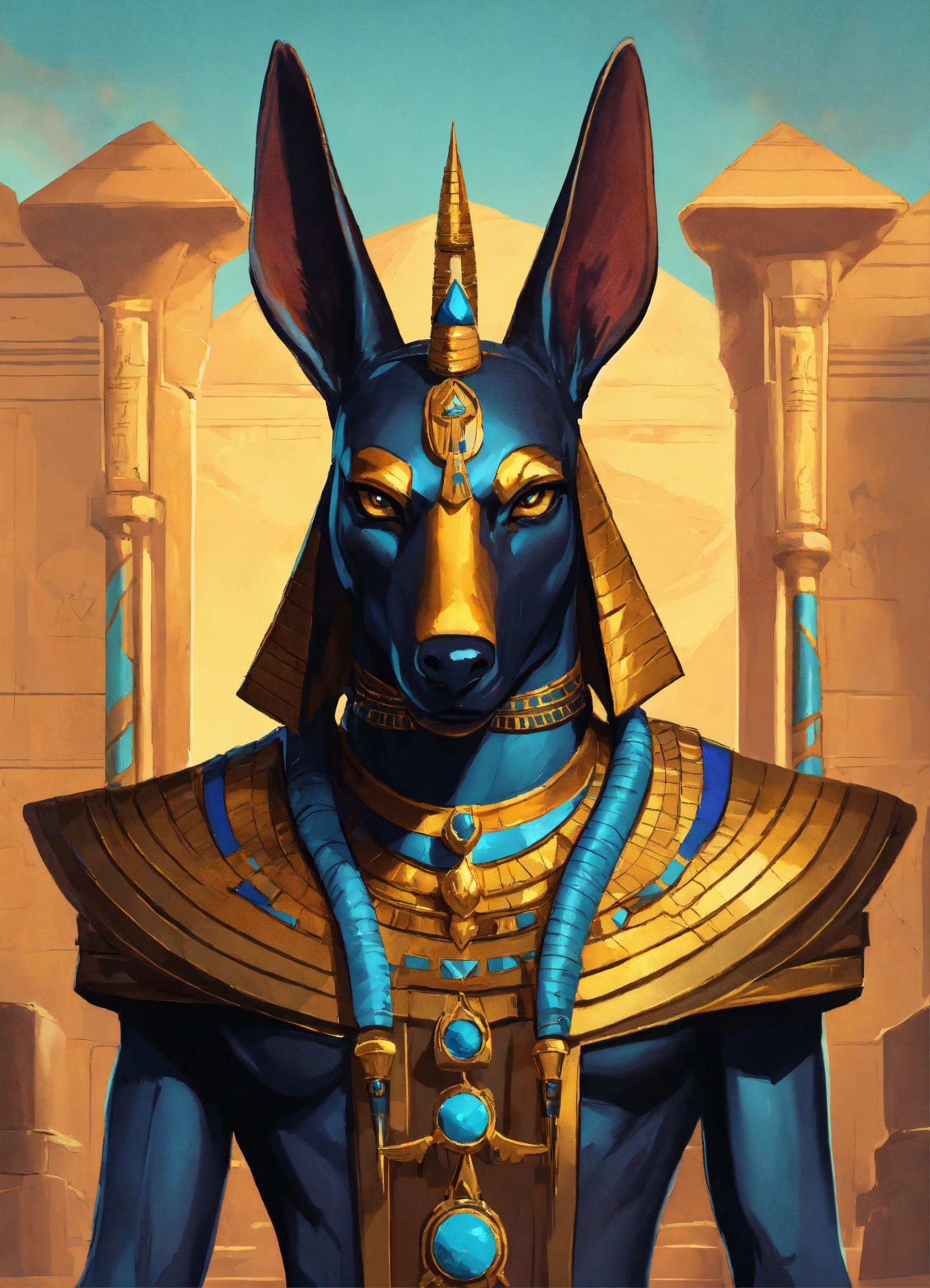Lexica - Egyptian god Anubis, cartoon oil paint, 2D illustration style ...