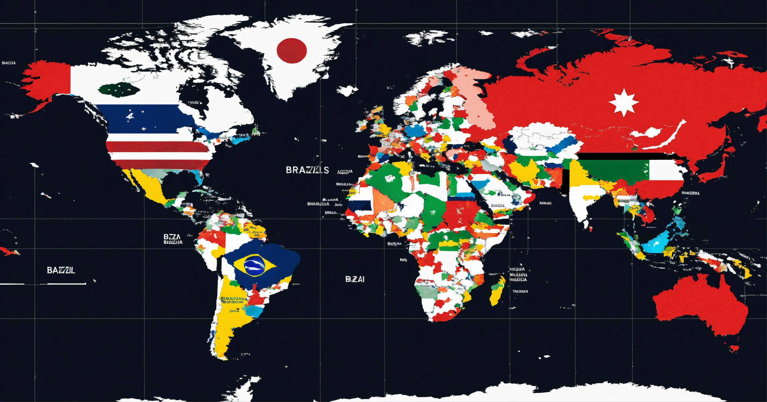Lexica - A horizontal global map in black and white with small country ...