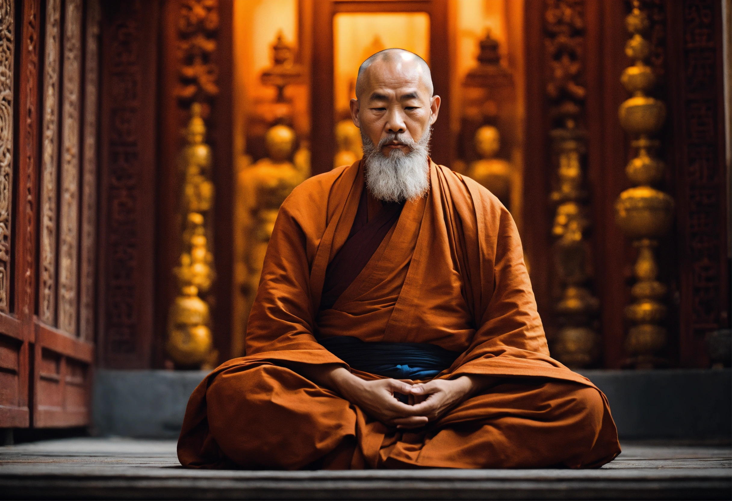 Lexica - Wise zen monk with beard sitting in meditation