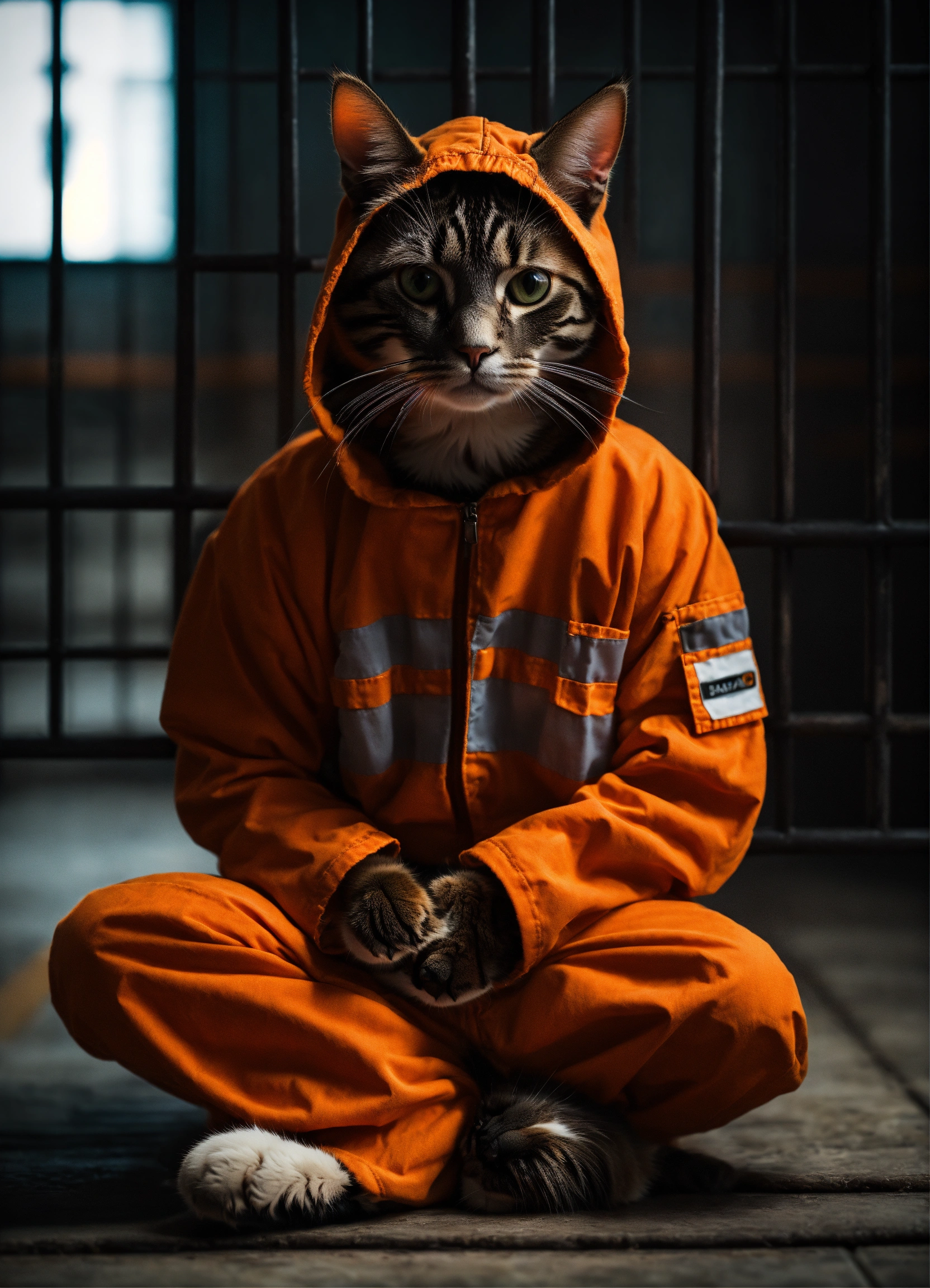 Lexica - Dark aesthetic, a cute cat wearing an inmate orange jumpsuit ...