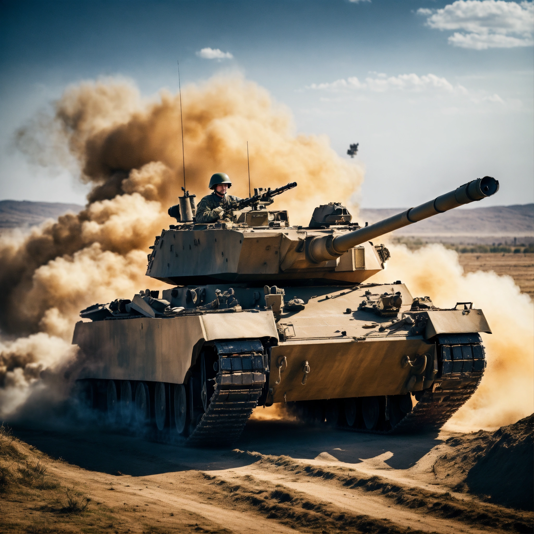 Lexica - A photo of a military tank in the middle of a battlefield ...