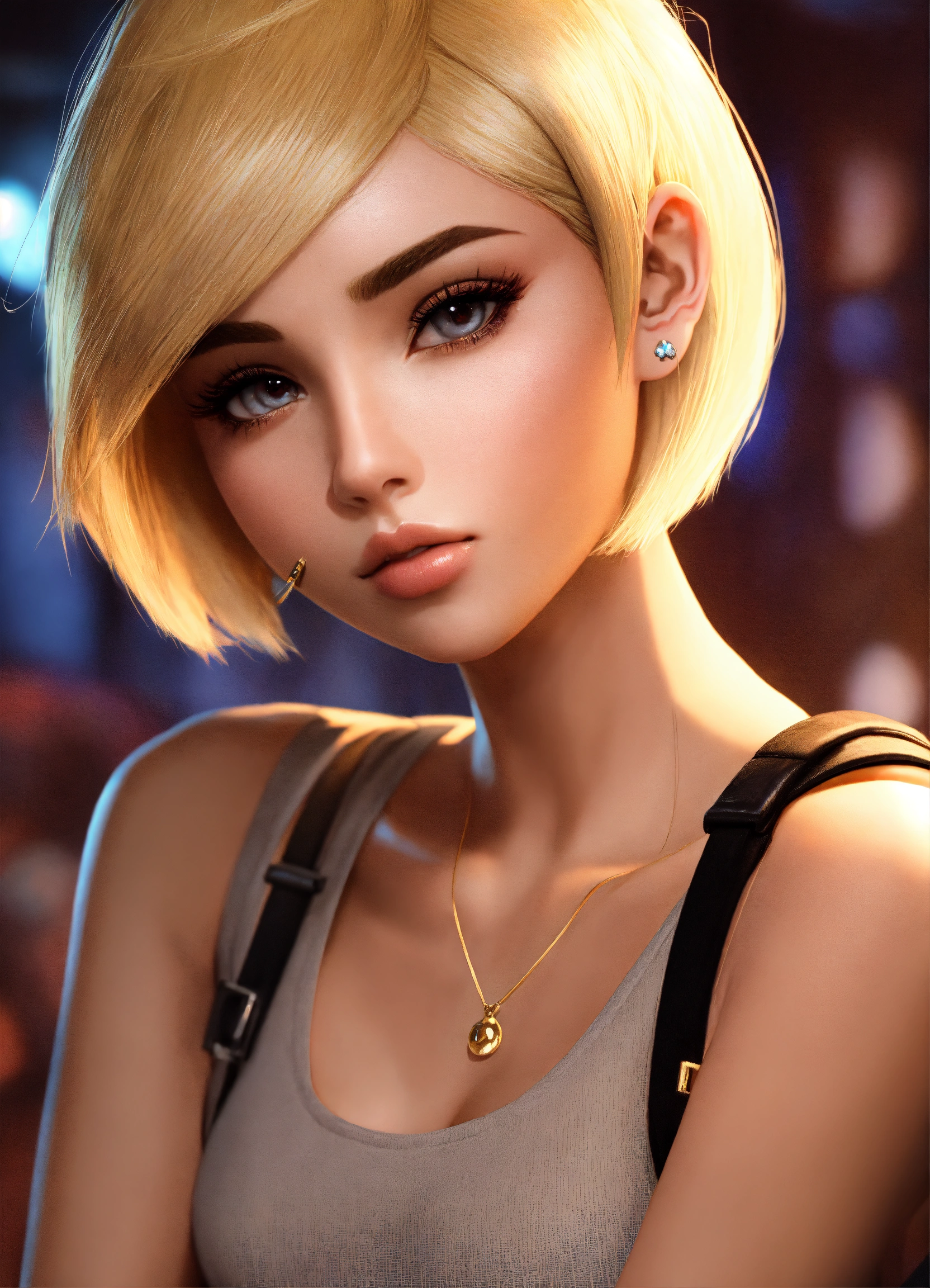 Lexica - Rnb disney anime cartoon blonde pixie cut 3d woman, big smoky  eyes, rnb style