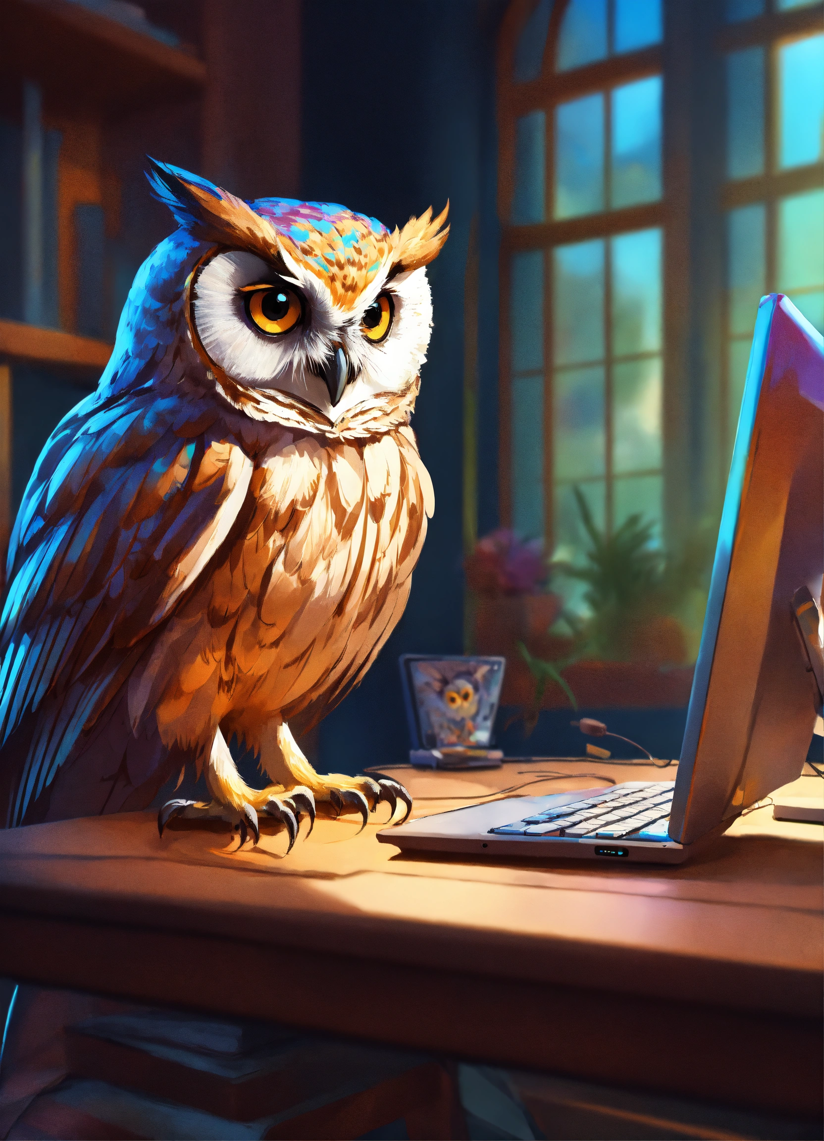 Lexica - Owl looking at a computer, elegant, digital painting, sharp ...