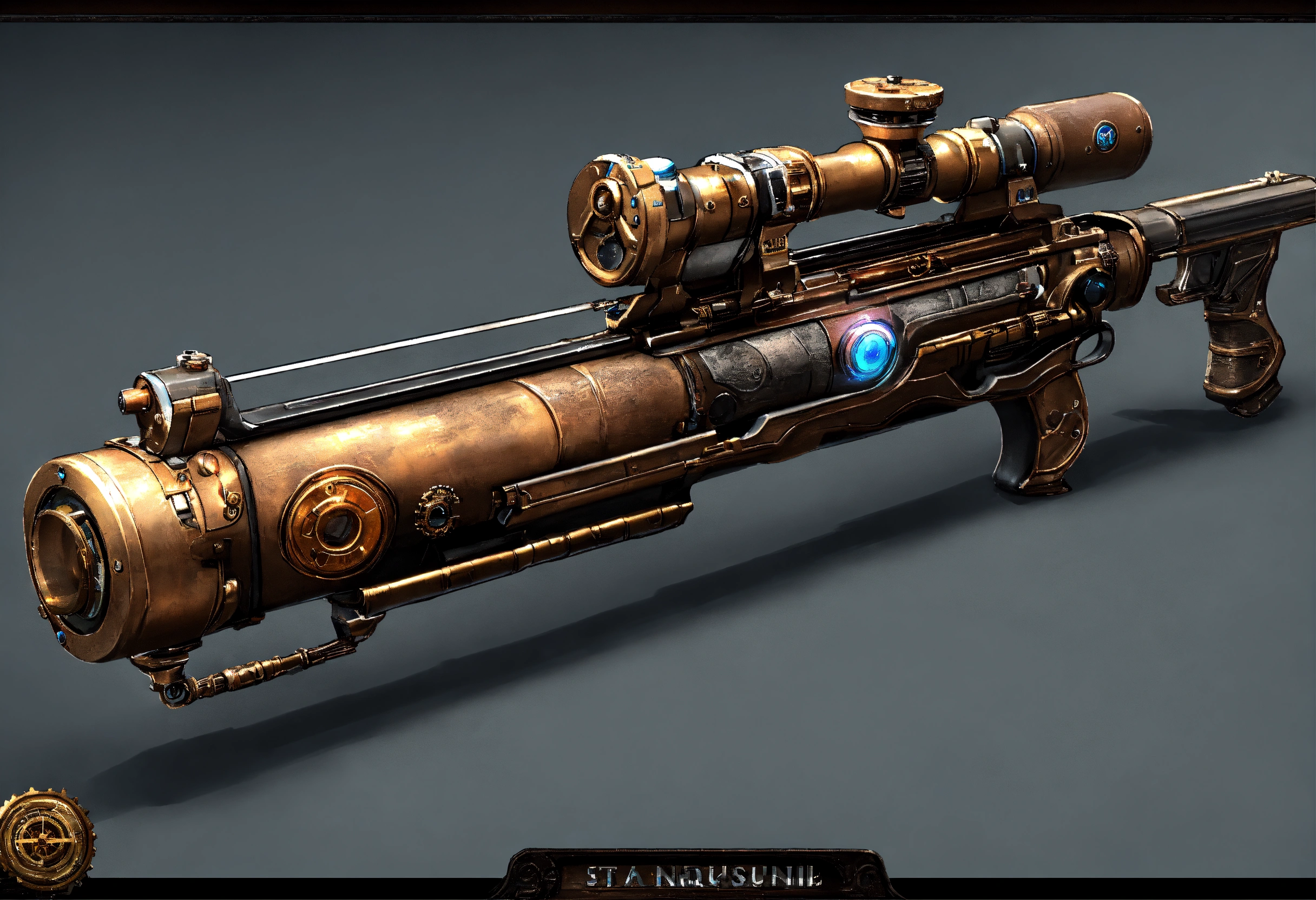 Lexica - Side view of the full image of a steampunk energy rifle