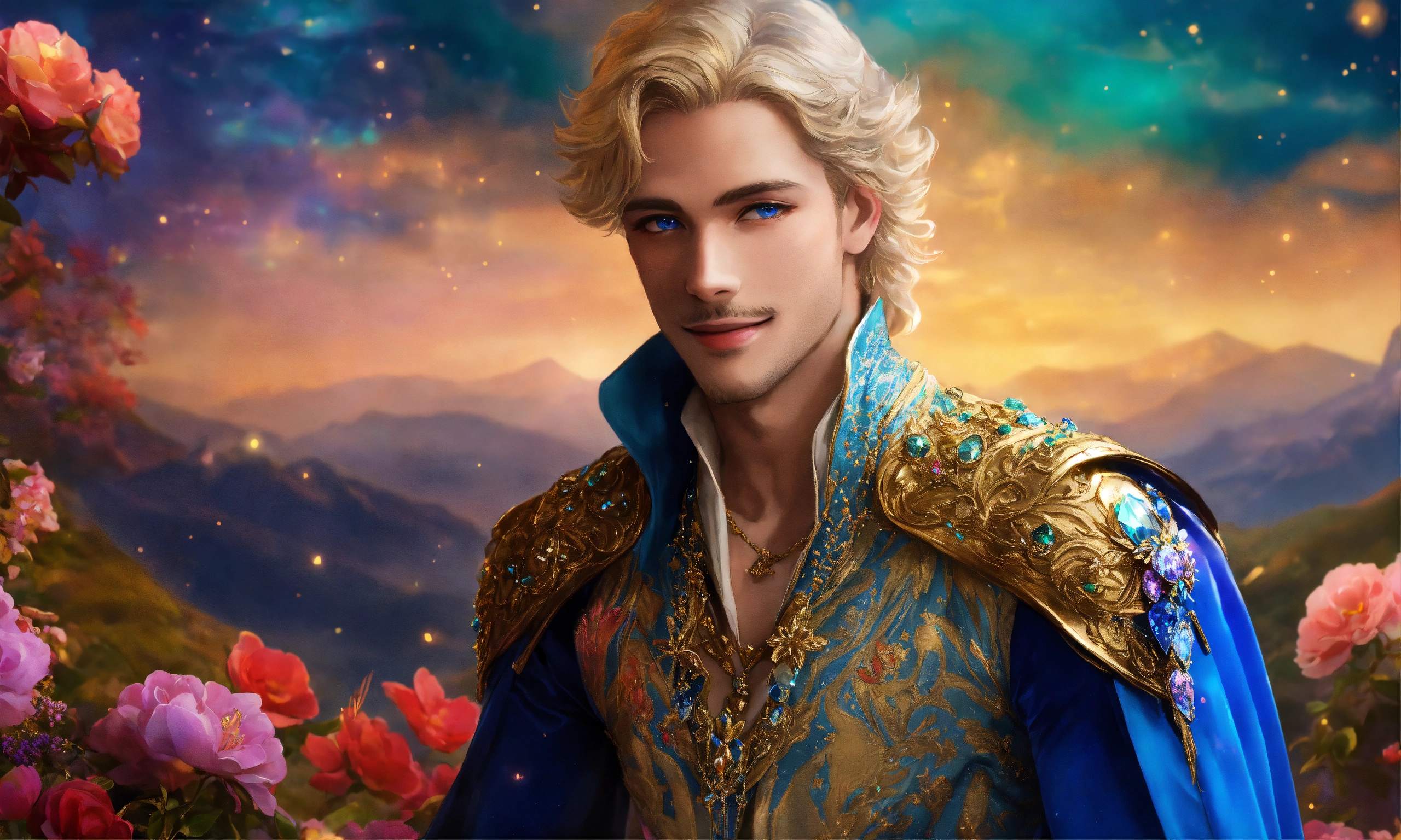 Lexica - Beautiful prince of the stars smiling blonde with blue eyes ...