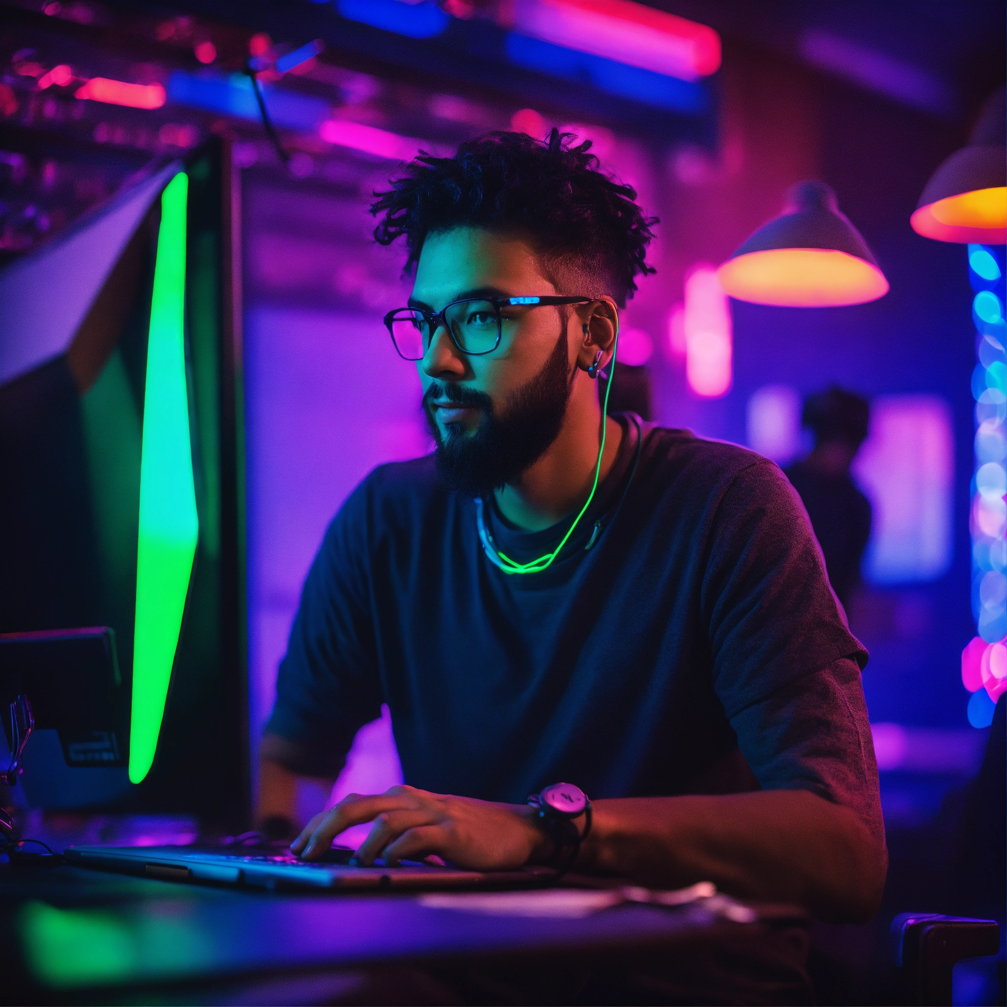Lexica - A team web developer in an environment with neon lights