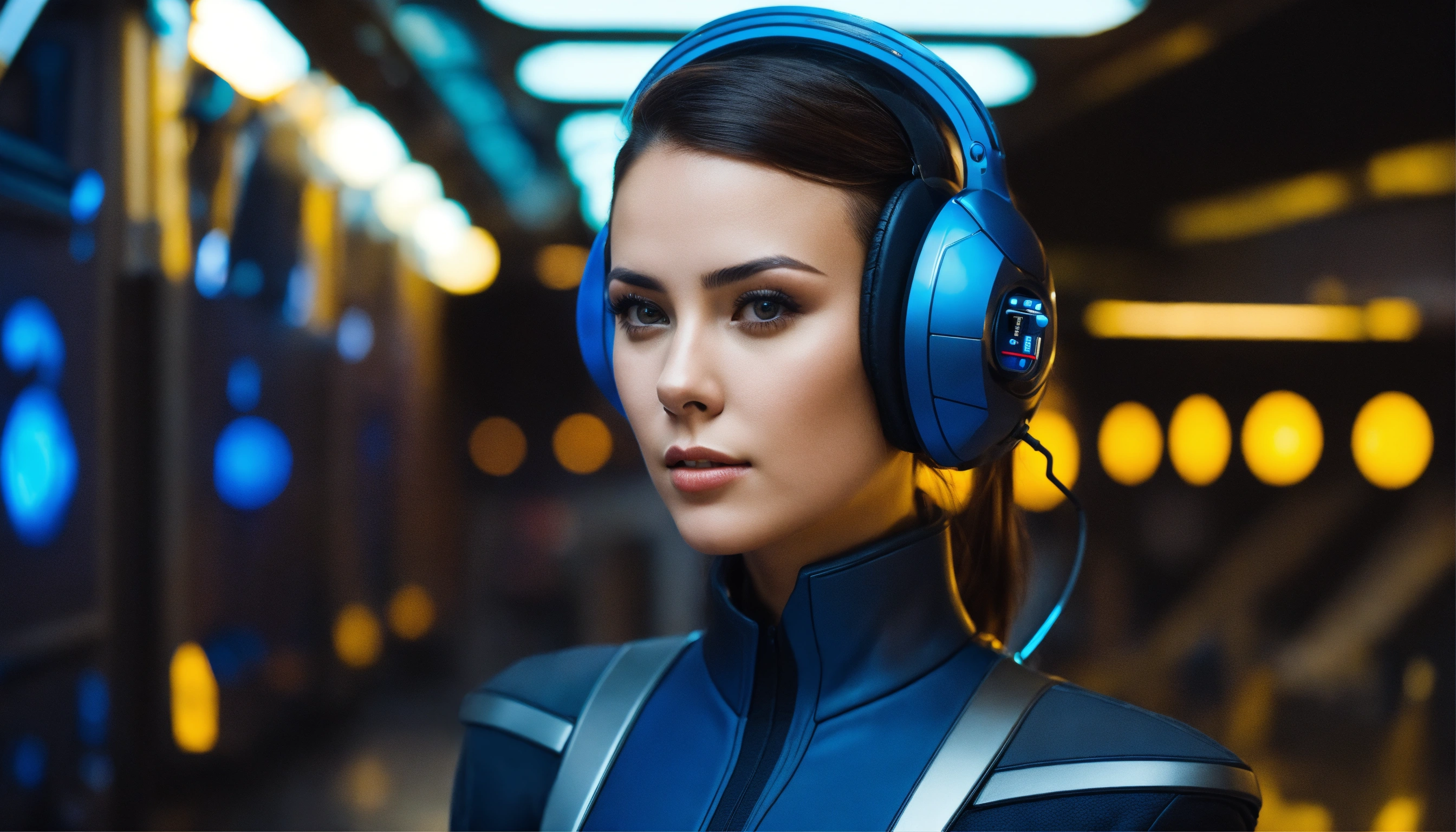 Lexica - Ultra real beautiful brunette girl wearing hi tech ear antenna ...
