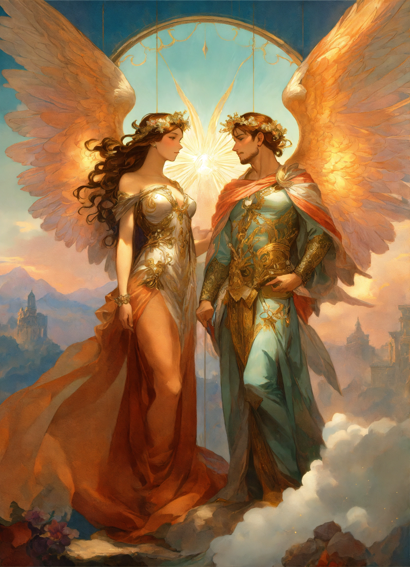 Lexica - Two full-length male angels with open wings, both look at each ...
