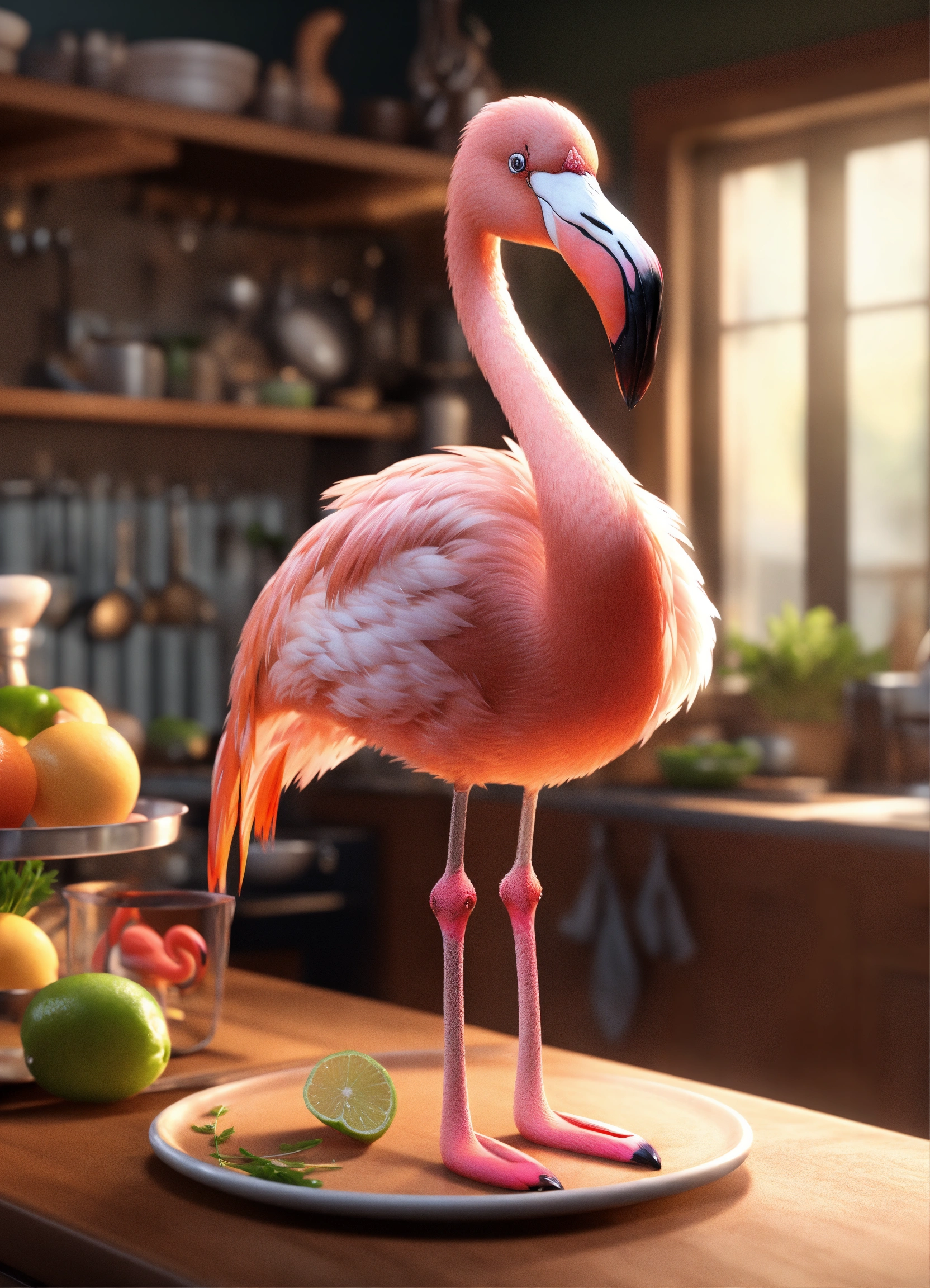 Lexica - A cute girl flamingo wearing a chef uniform, unreal engine ...