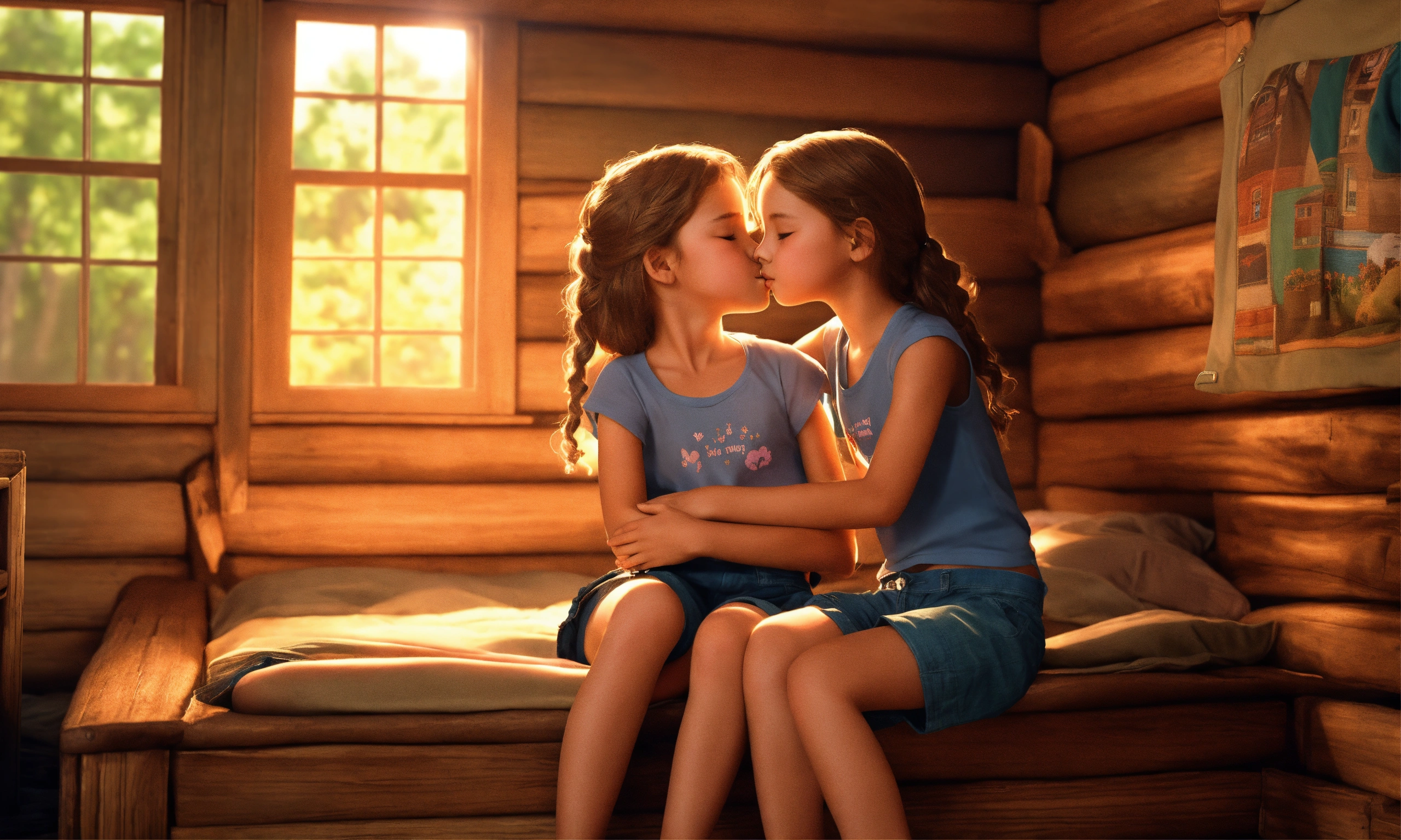 Lexica - Two 10-year-old sisters hug and kiss each other inside a ...
