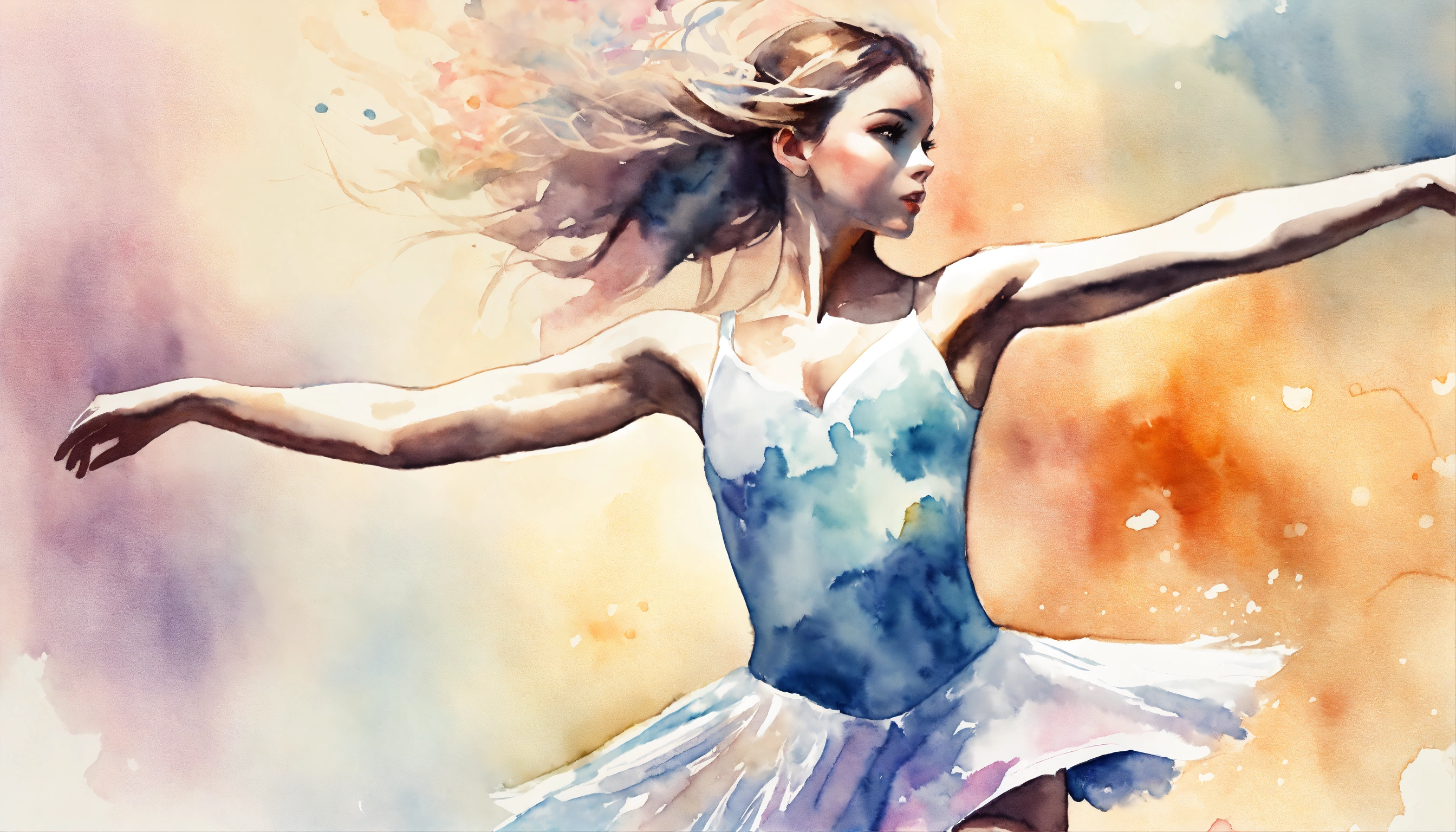 Lexica - Full body abstract watercolor of a young female ice skater ...