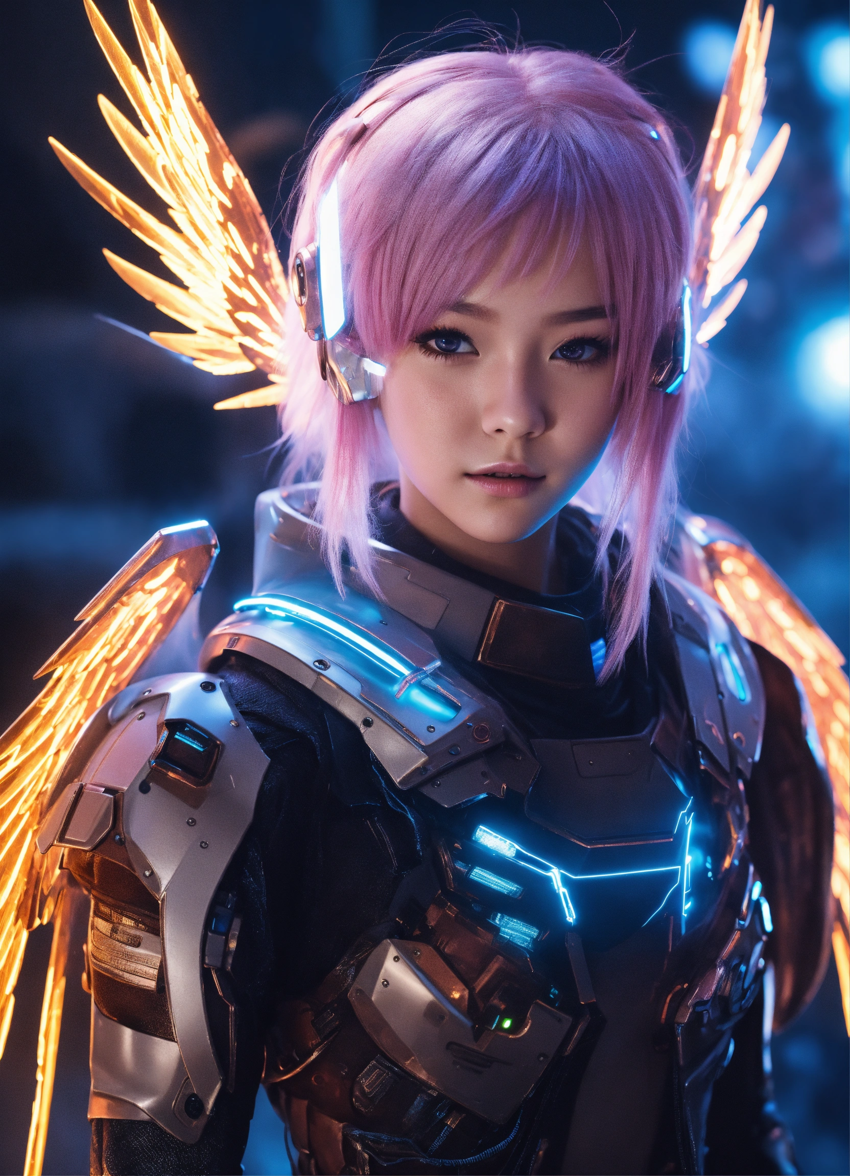 Lexica - A real photo of Cute Cyber girl lightning with angelwings