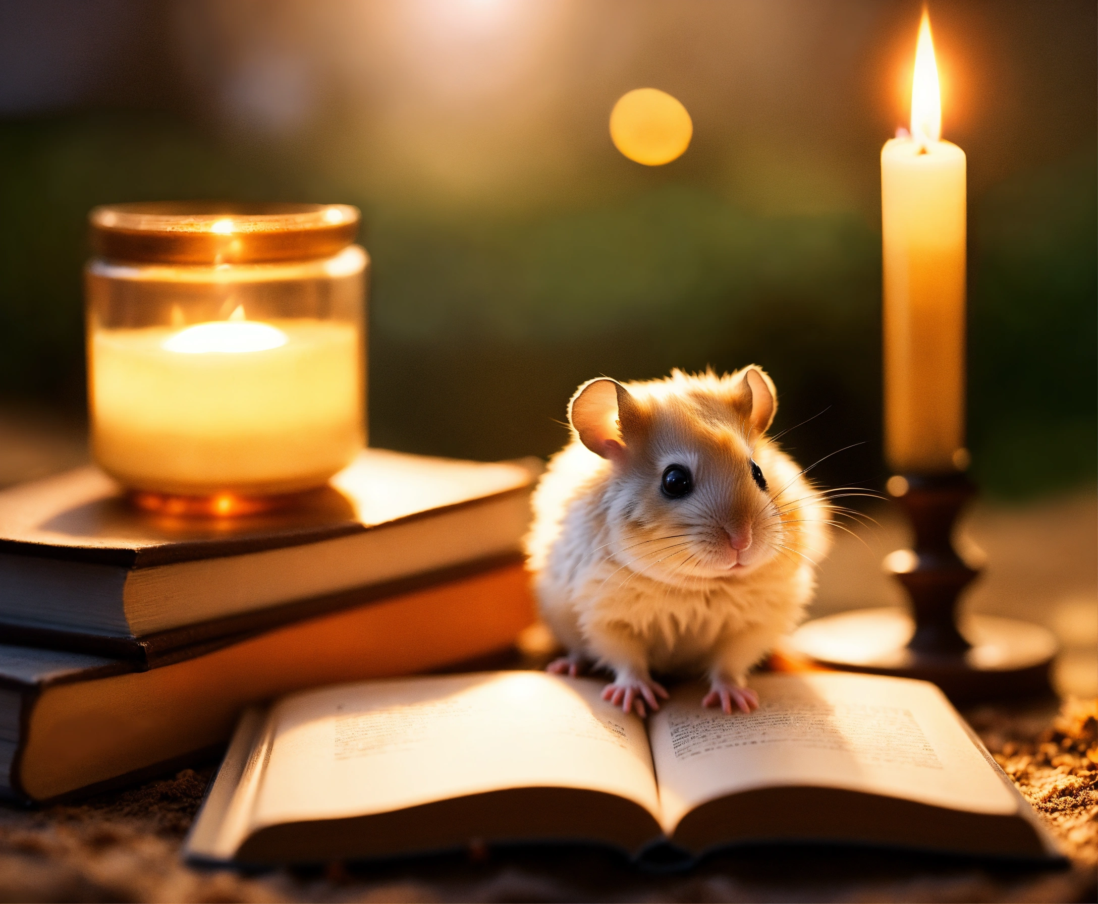 Lexica Good night sleep good concept with cute baby hamsters, books