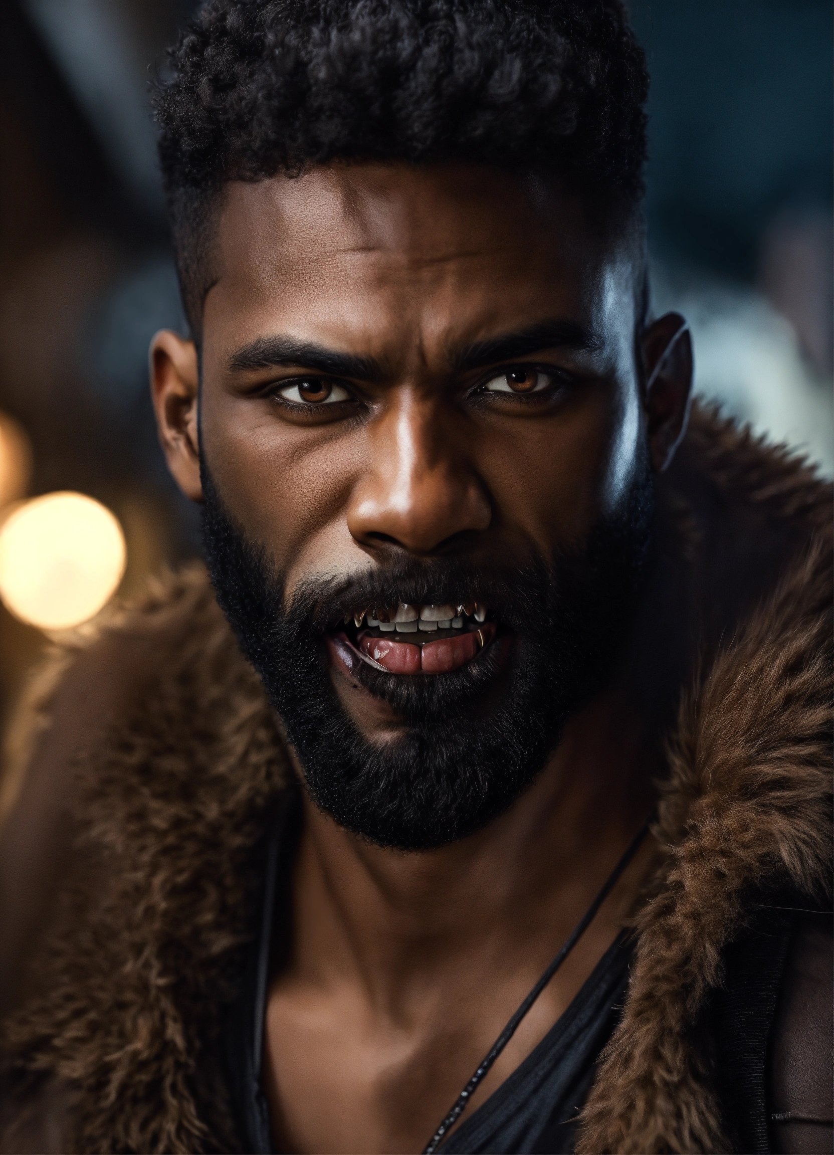 Lexica - Handsome, Black man, werewolf eyes, sharp teeth, ultra ...