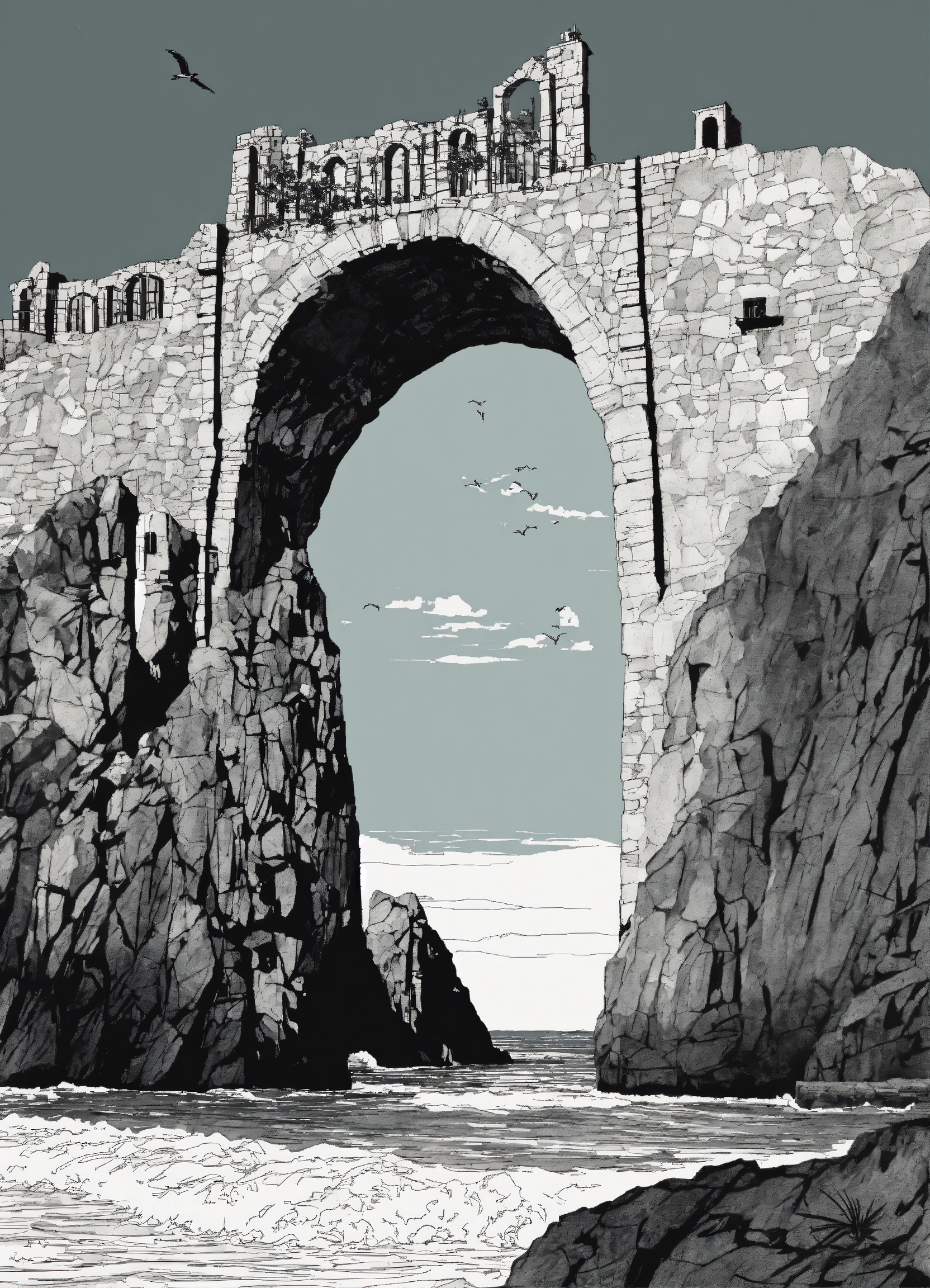 Lexica - A line art drawing of los arcos in cabo