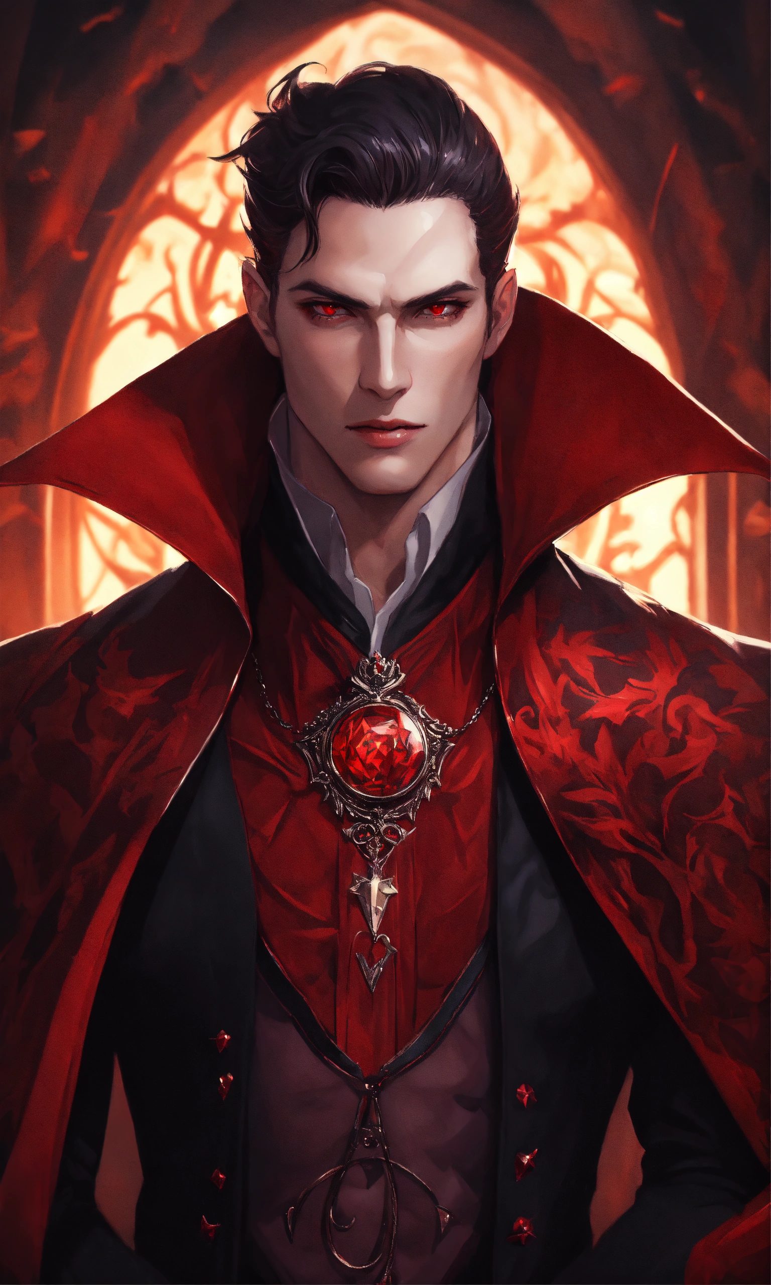 Lexica - Portrait of a male vampire, intricate crimson outfit, pale ...