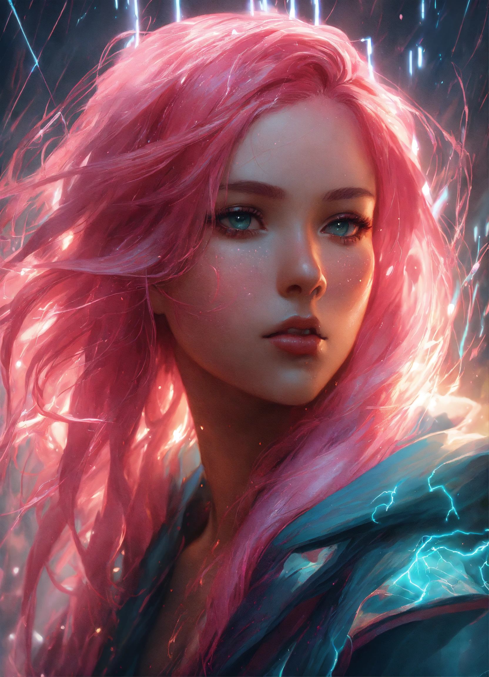 Lexica - A portrait of A beautiful!!!! angel with pink hair in ...