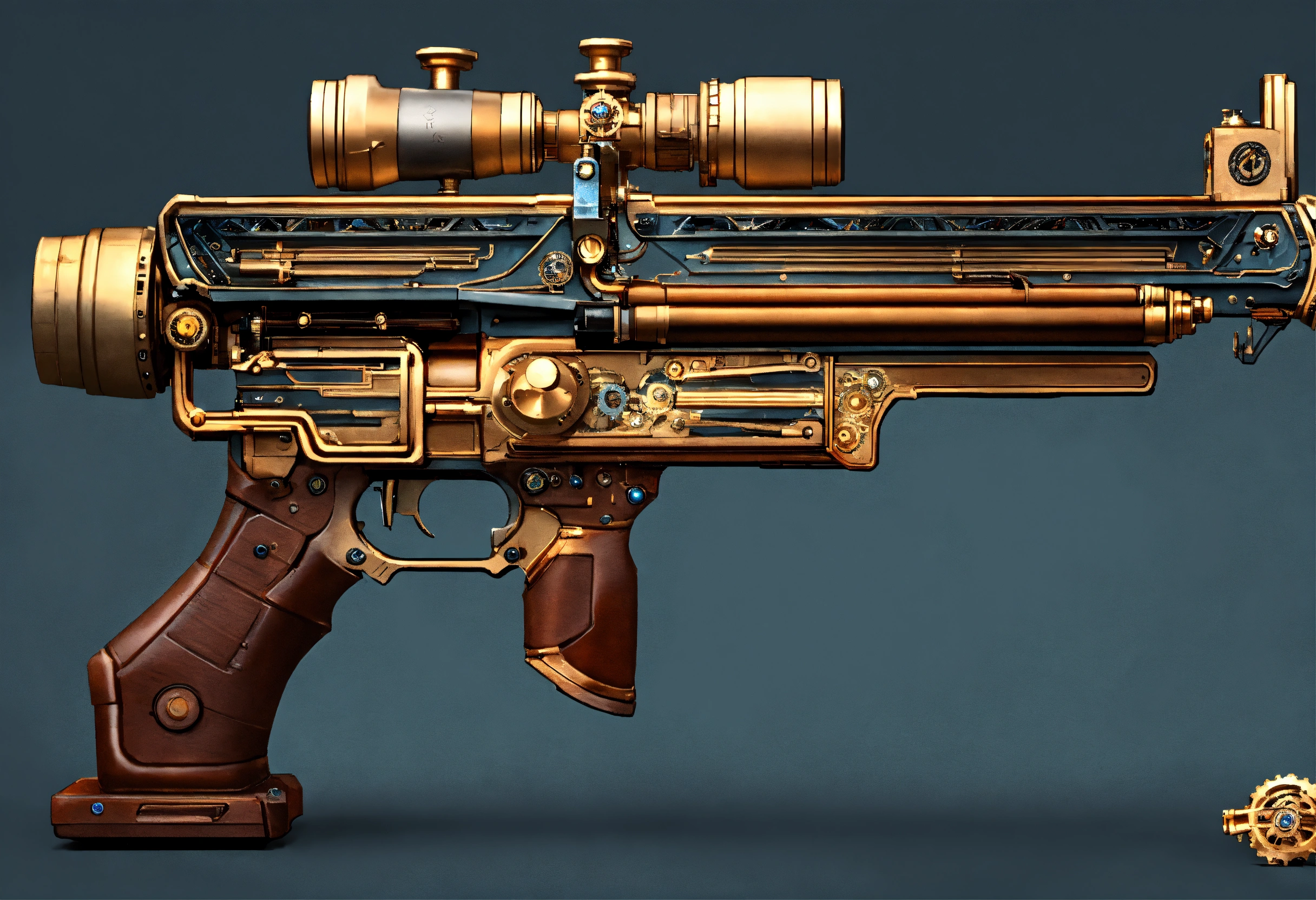 Lexica - Side view of the full image of a steampunk energy rifle