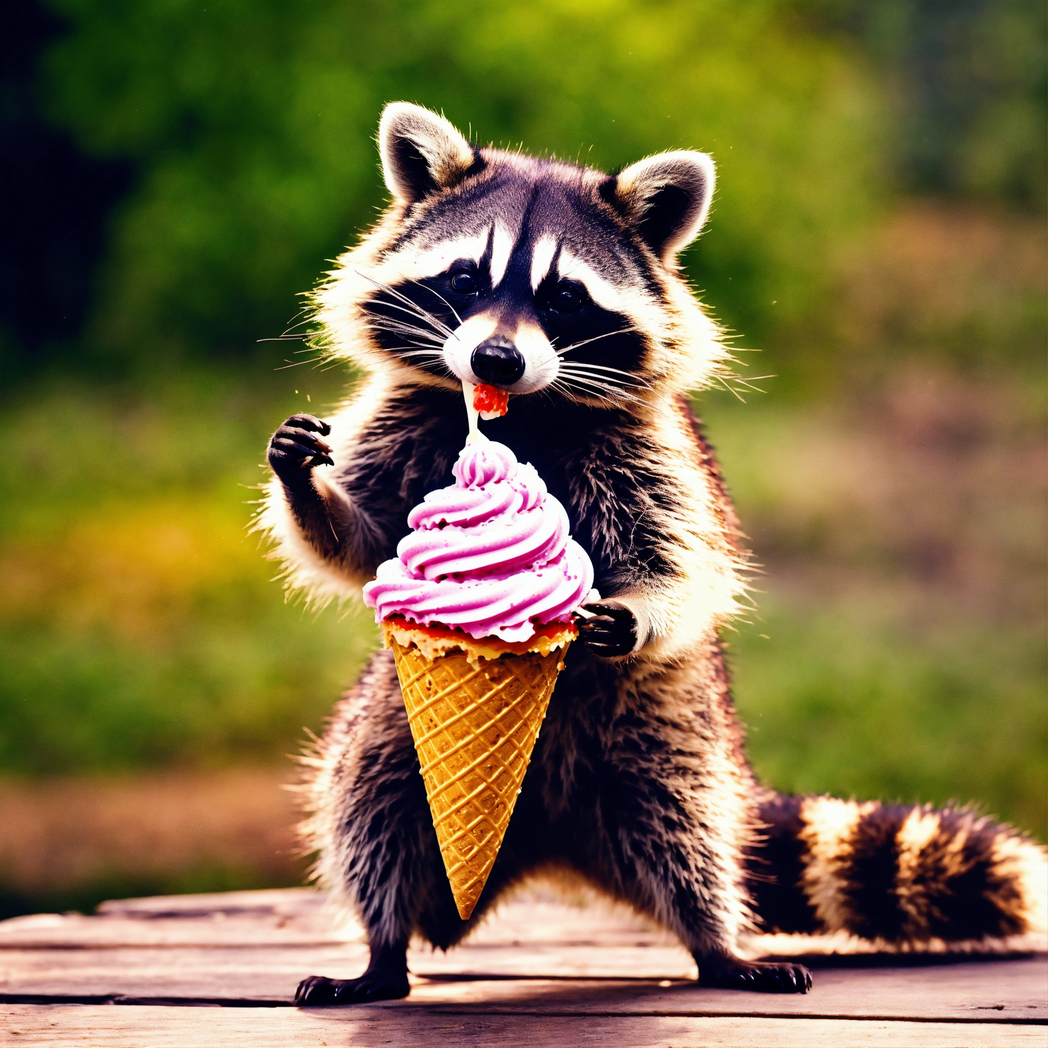 Lexica - A Raccoon celebrating ice cream, life-like
