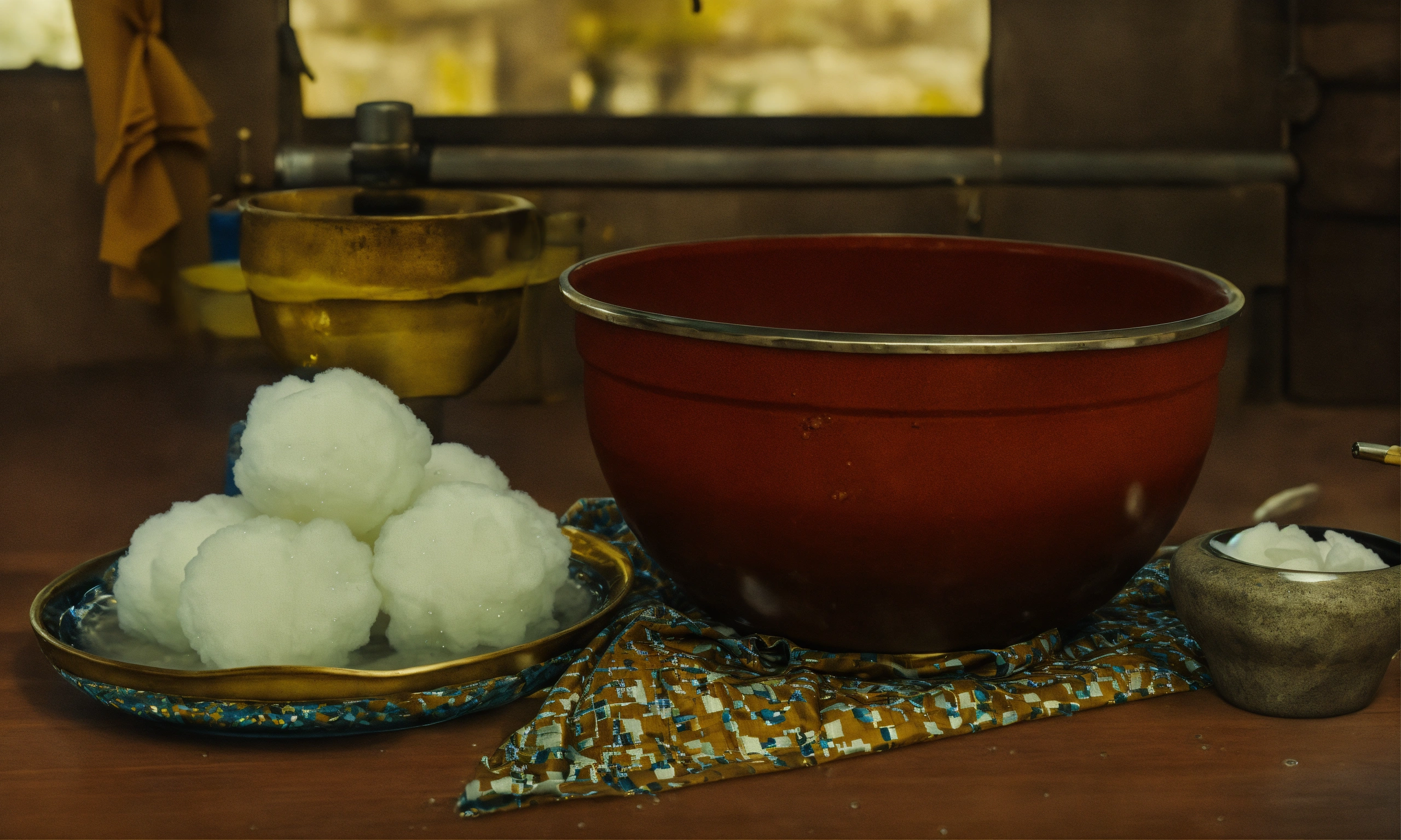 Lexica - An image of a bowl of water surrounded by a cloth, a piece of ...