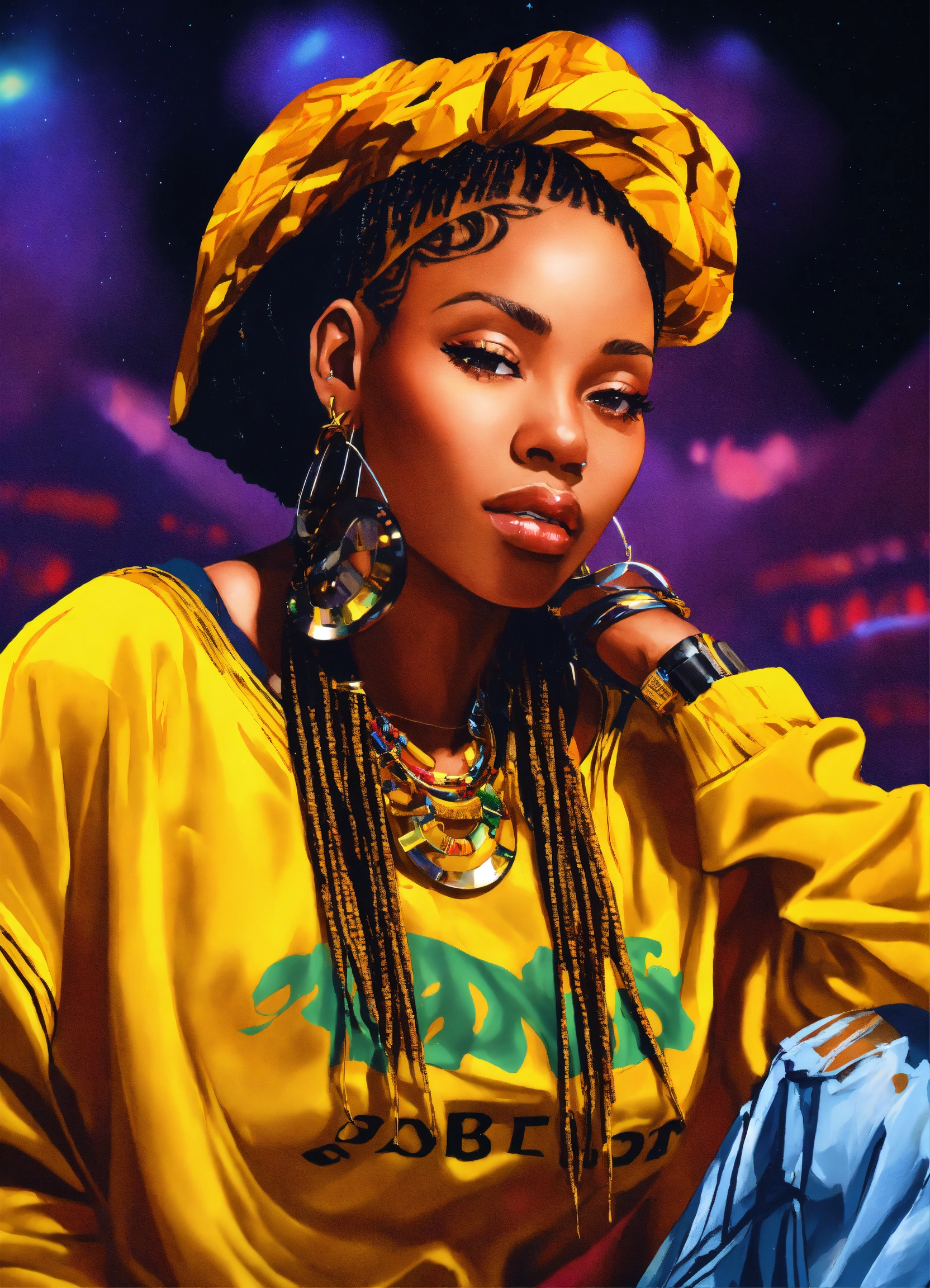 Lexica - Late 90s, african american female rapper, hoop earings ...