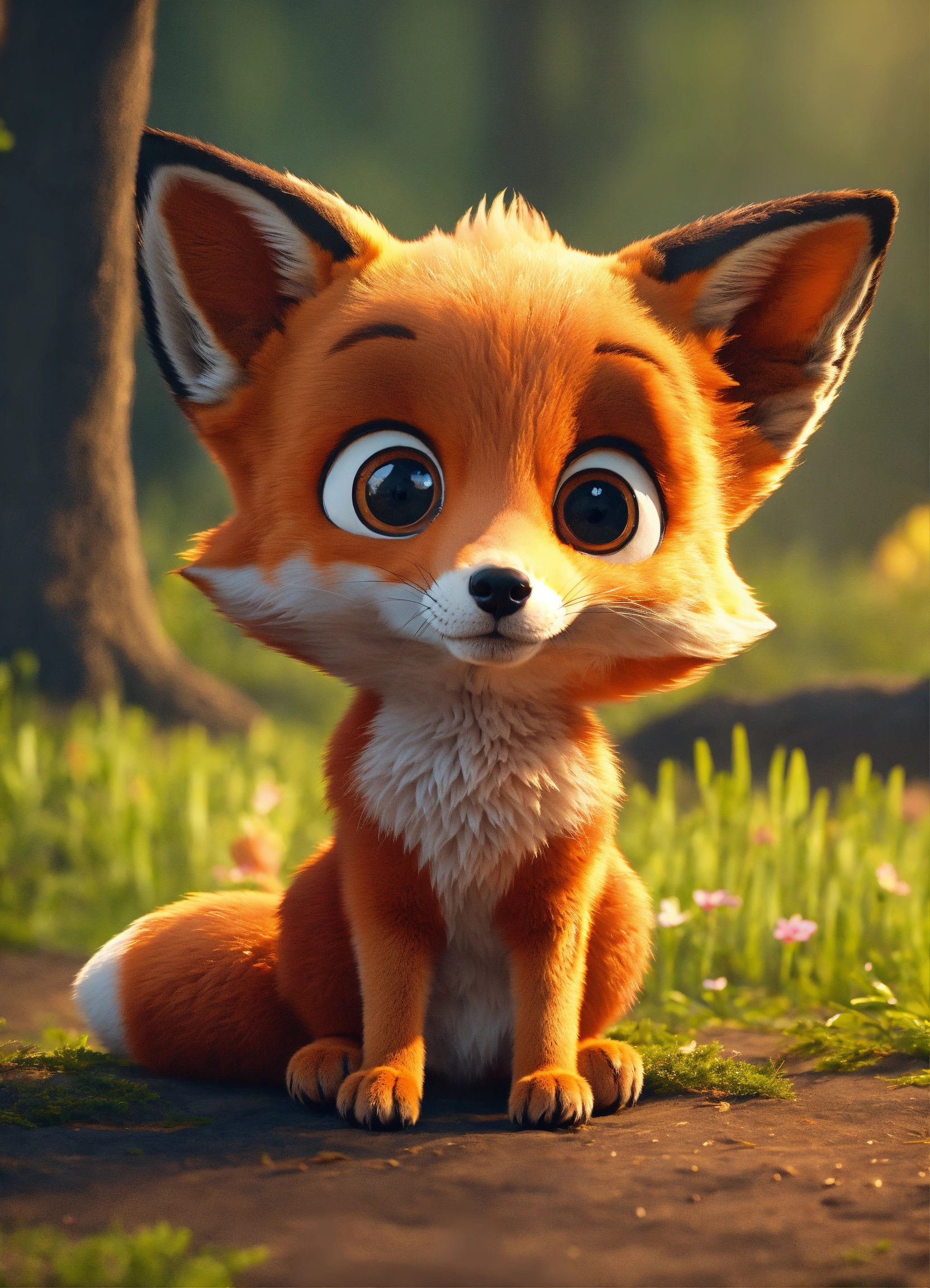 Lexica - The saddest baby fox with big eyes, animated, cartoon, unreal, 8K.