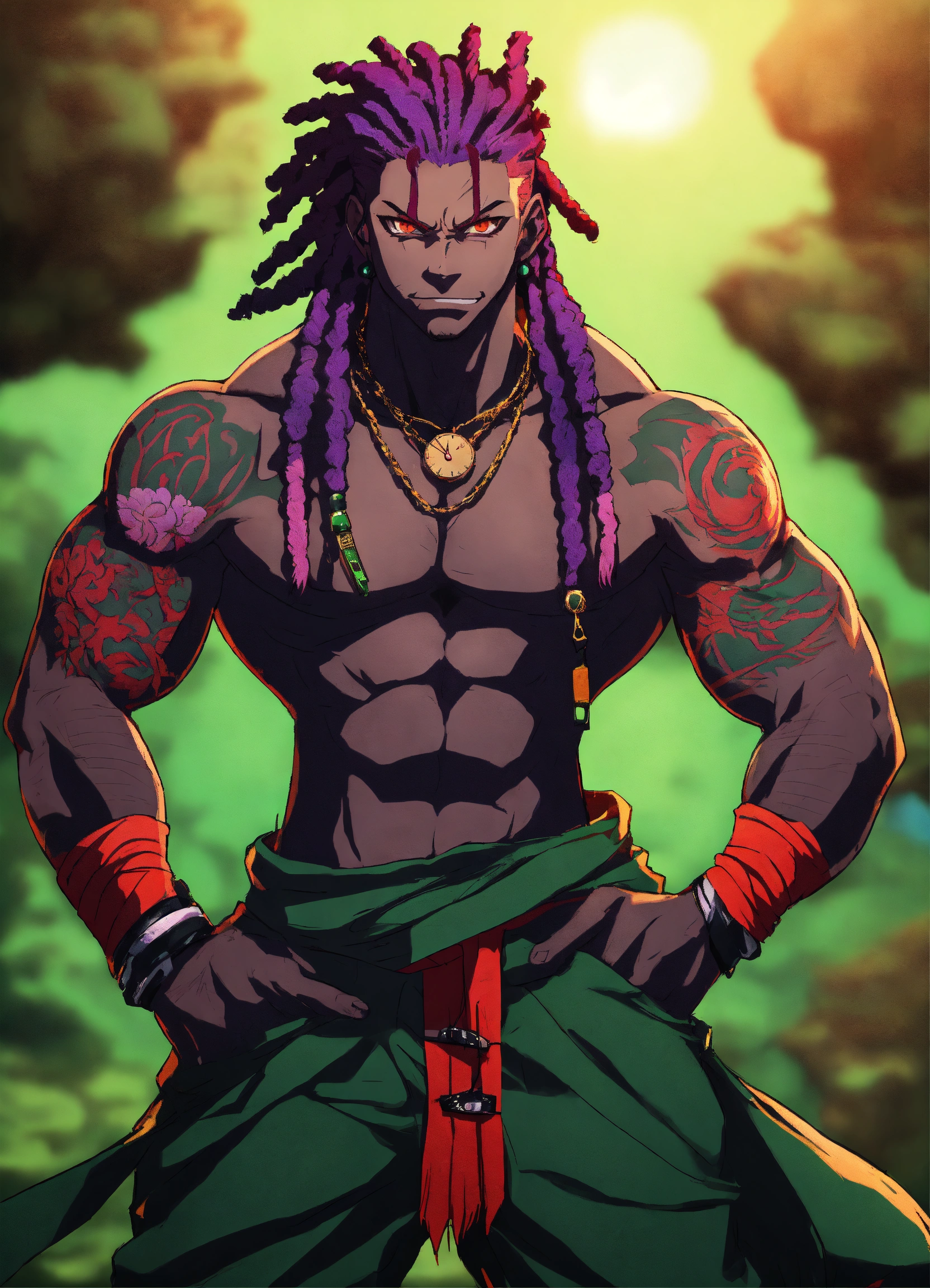 Lexica - African Naruto anime styled character, muscular physique, long ...