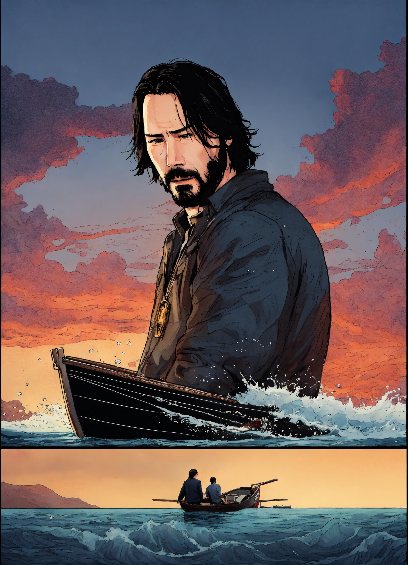 Lexica - Draw me a picture in the form of a comic where a boat has ...