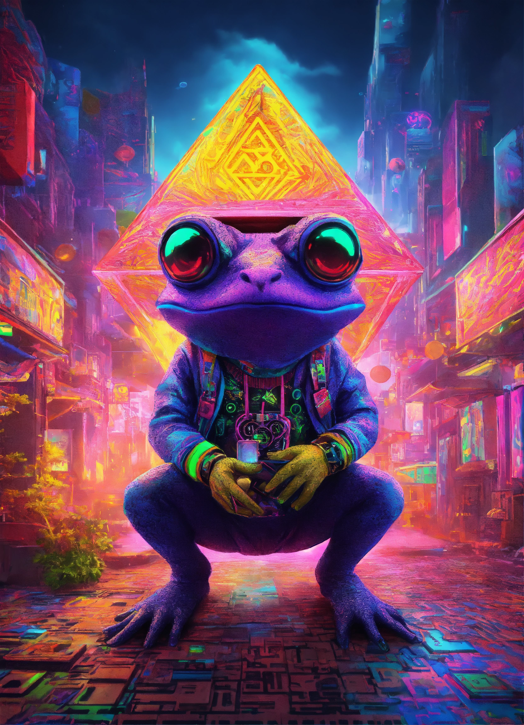 Lexica - A diamond metal occult toad as a hippie with a in a slice of ...