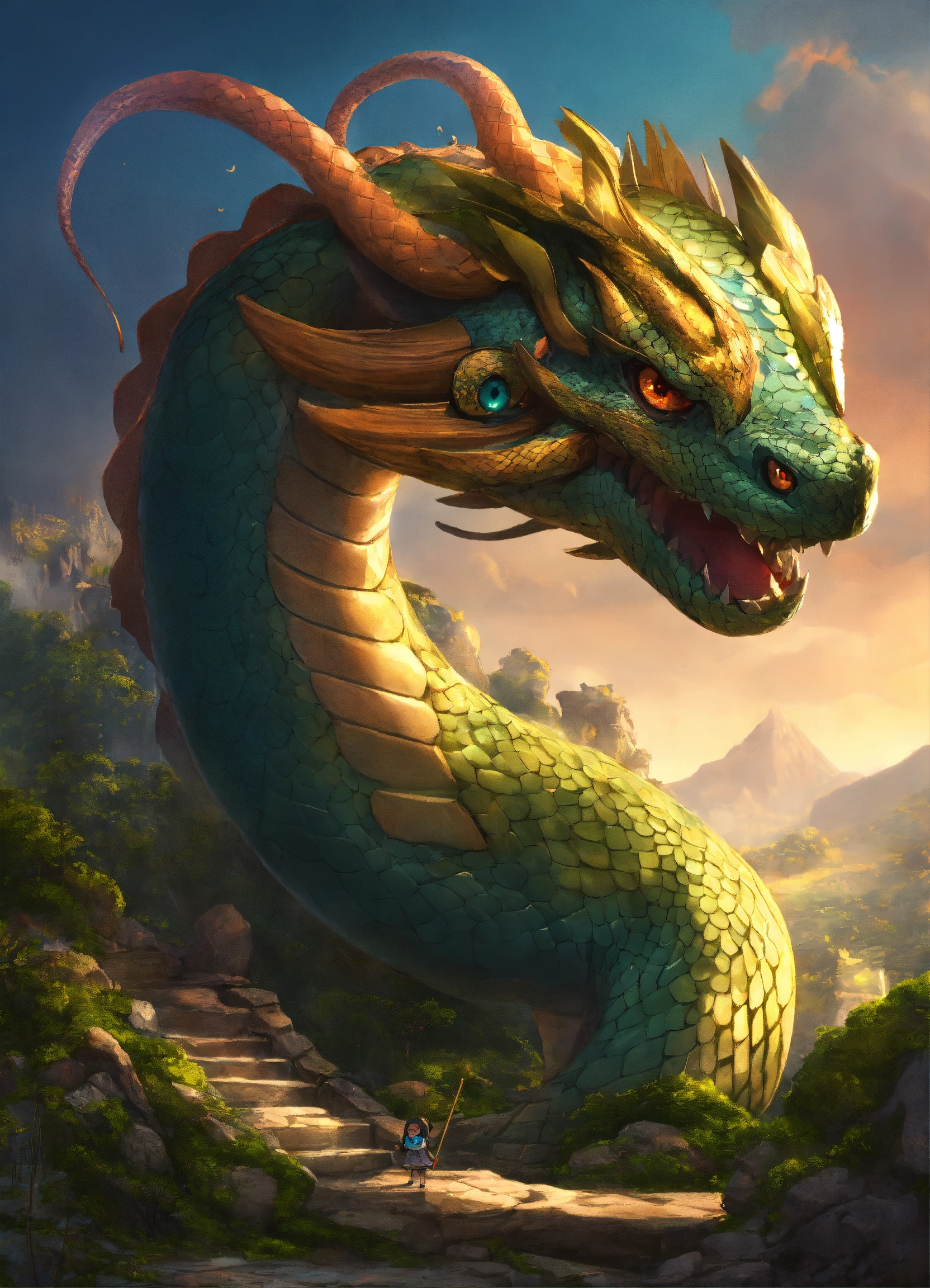 Lexica - A giant serpent with adorable chibi eyes and a second eye on ...