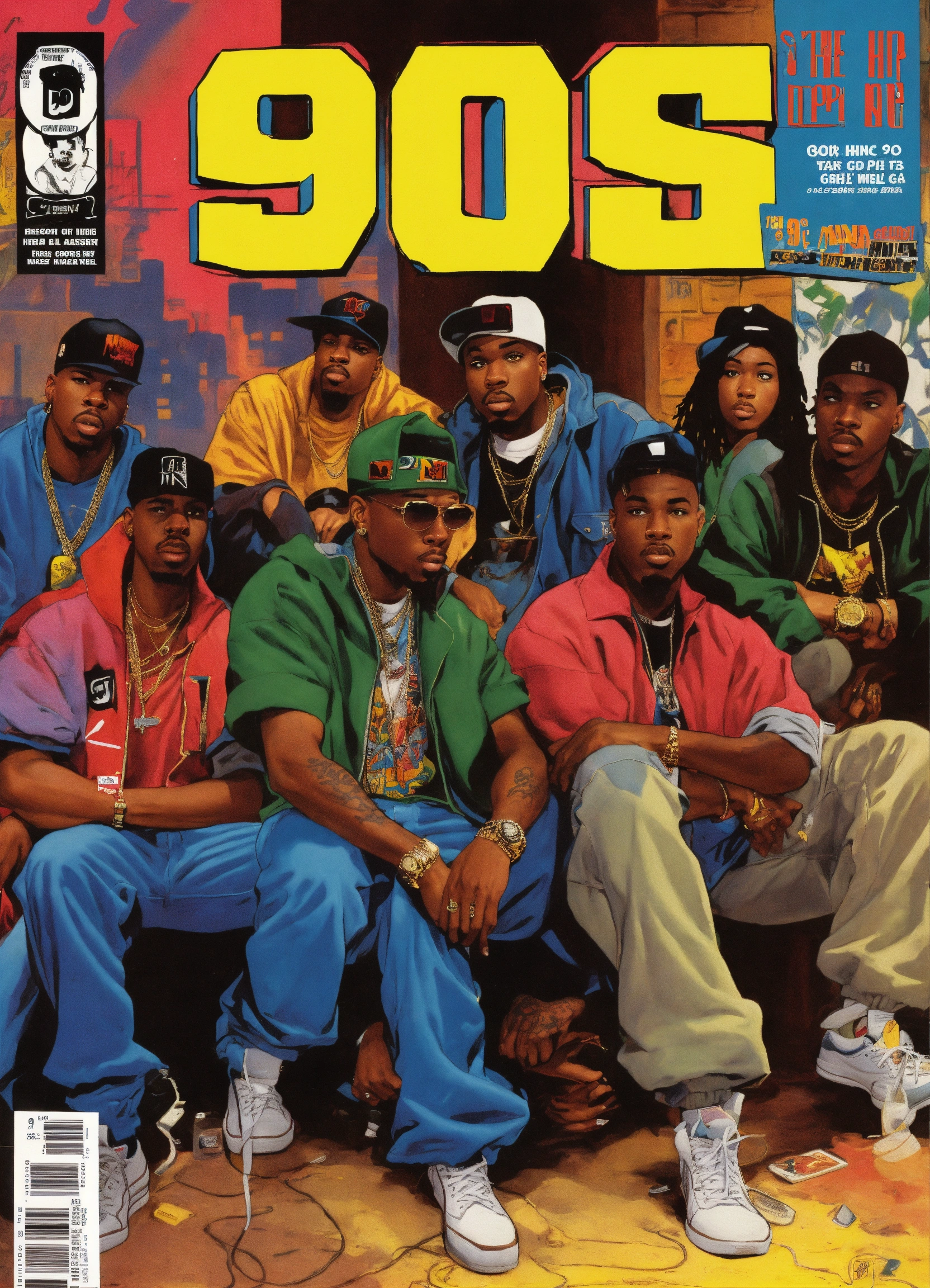 Lexica - 90s magazine comic book art of a group of hip hop artist ...