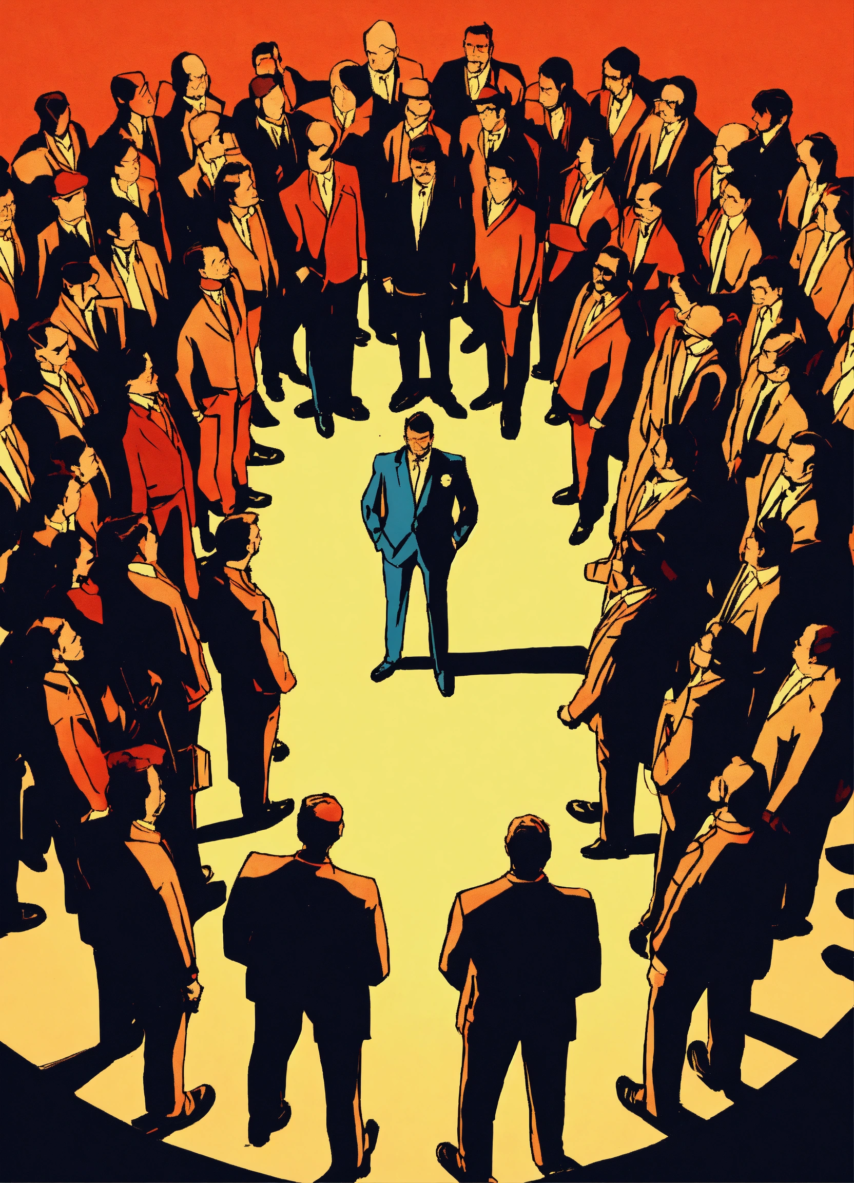 Lexica - A lone man getting surrounded by an angry mob of men in a ...