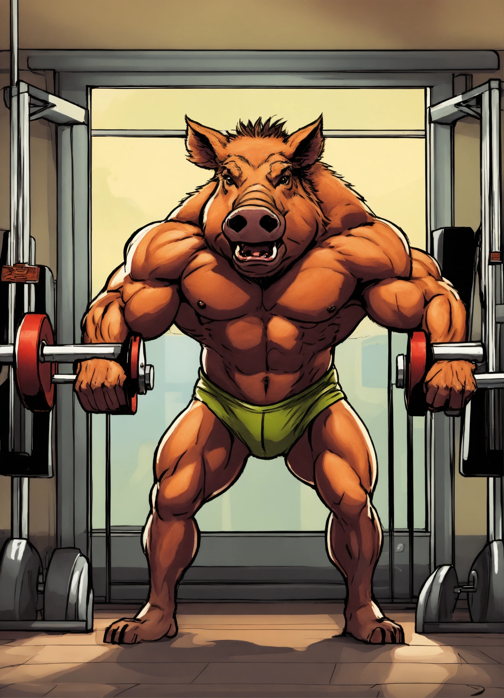 Lexica - Humoristic wild boar doing bodybuilding, amazing high tech ...
