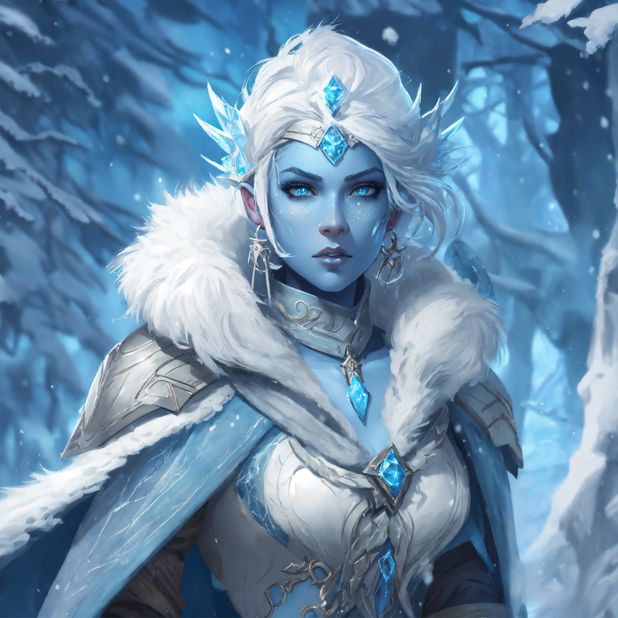 Lexica - Fantastical illustration, ice genasi, young woman, blue skin ...