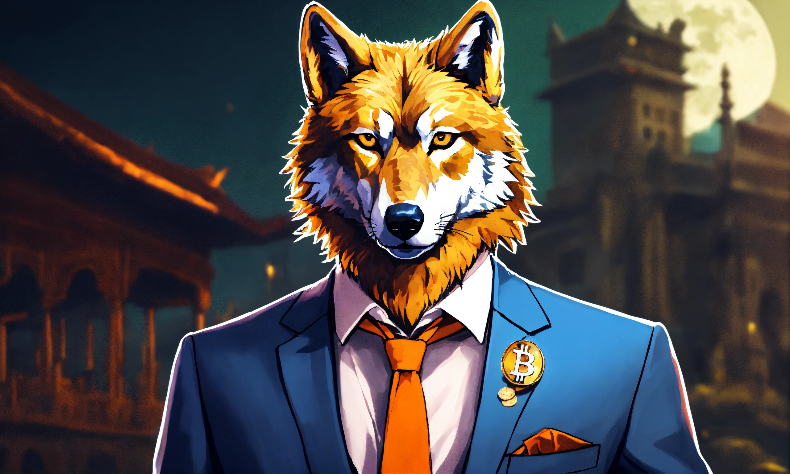 Lexica - A bitcoin wolf in a suit with Indian rupee on hand
