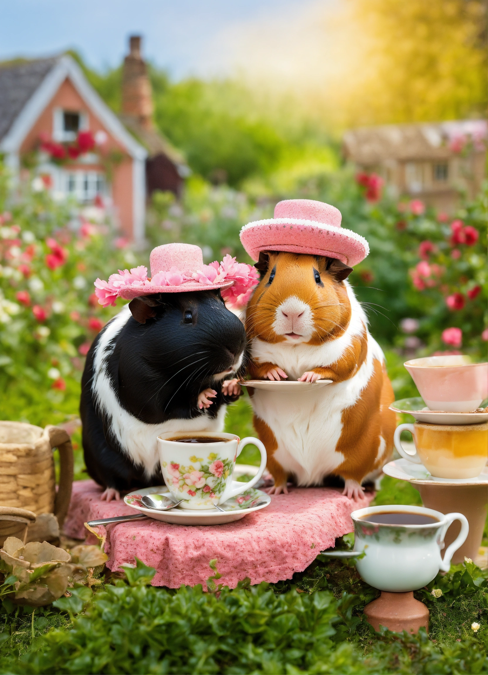 Lexica - Few sweet Guinea pigs in fancy dresses and hats taking a cup ...