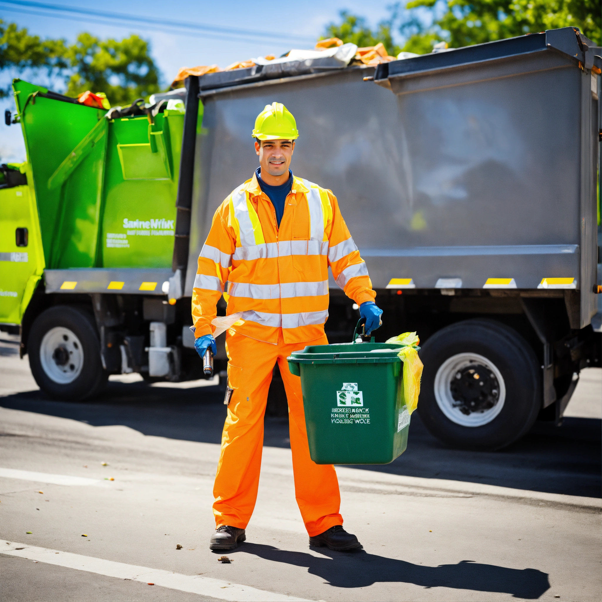 Lexica - Stock images of garbage men doing their job in high-visibility ...