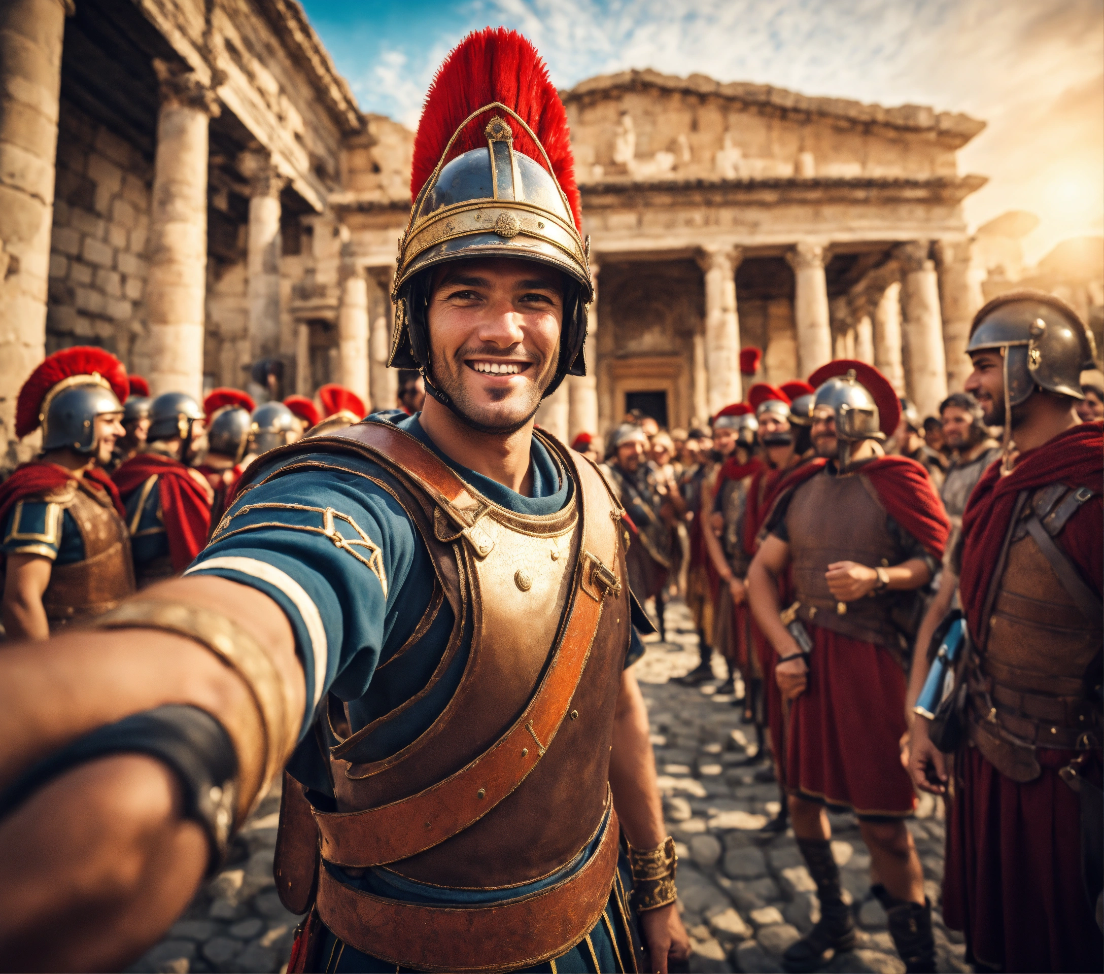 Lexica - Roman soldier guard smiling holding peace sign in front of ...