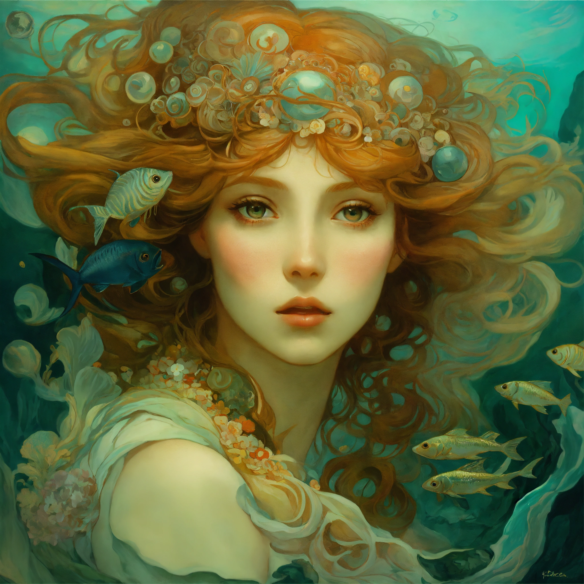 Lexica - Woman in the deep sea, mucha.fantacy realism detailed.hyper ...