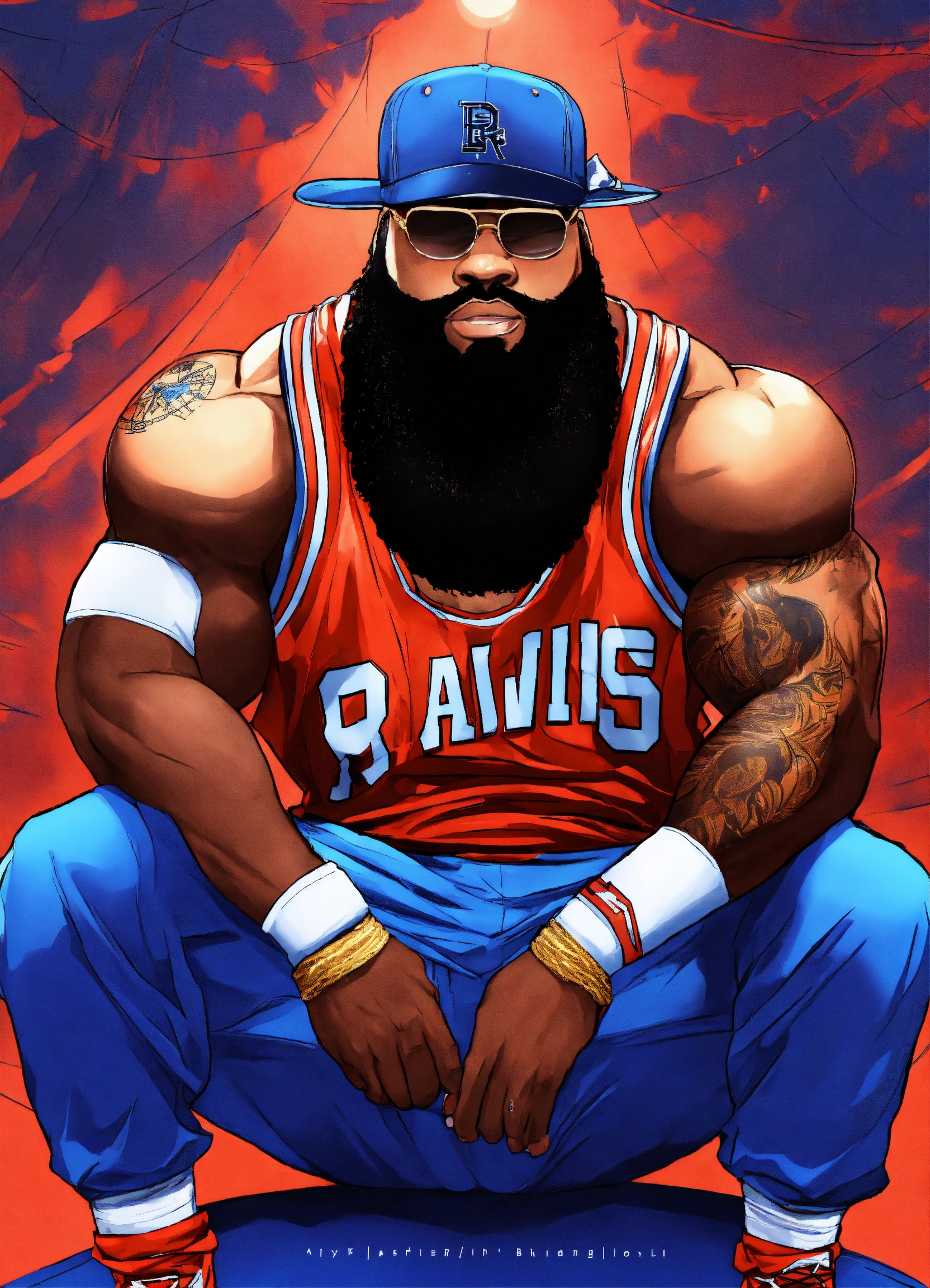 Lexica - Muscular Rick Ross Anime. Big shiny beard… Blue KY Hat ...