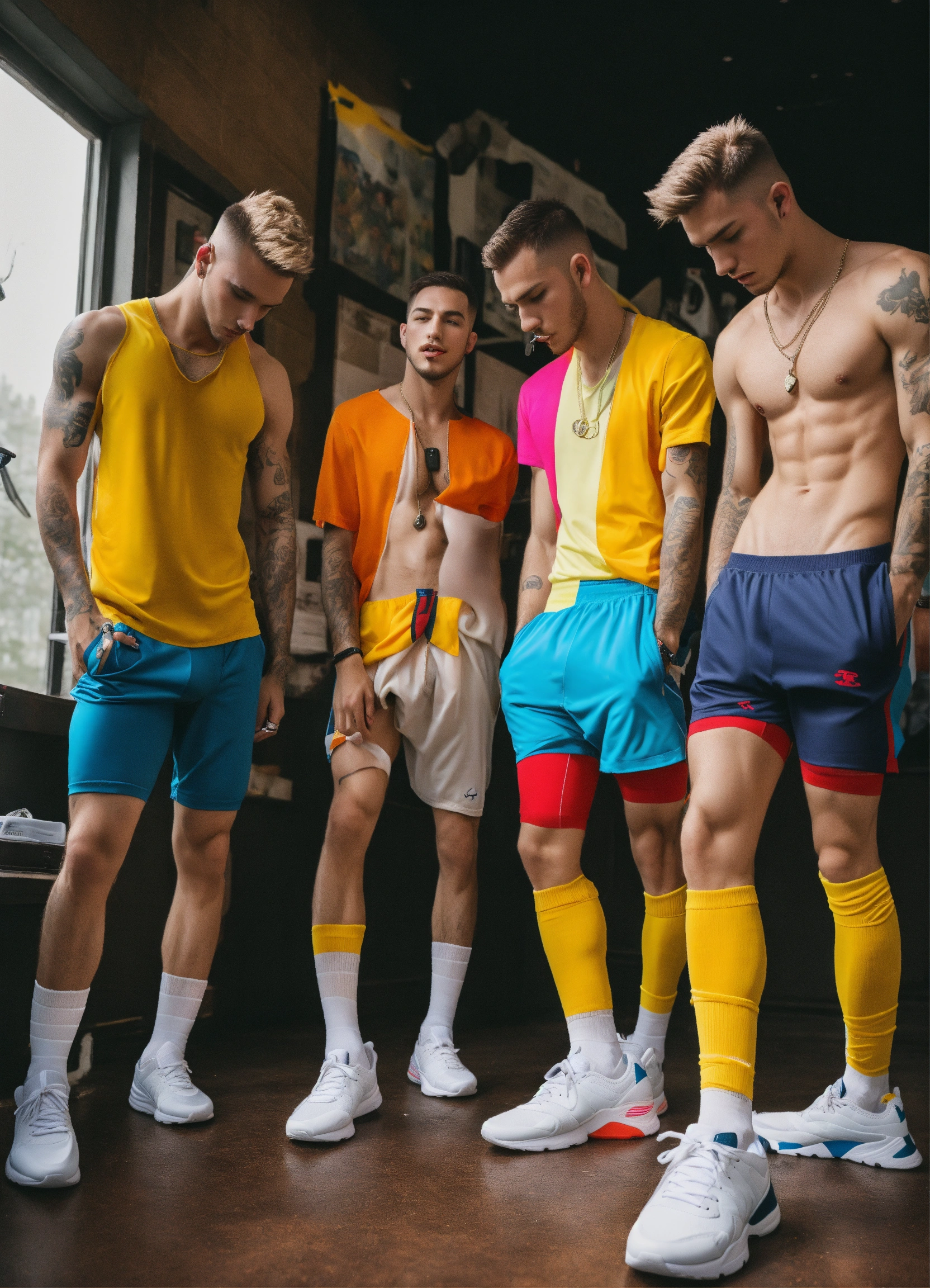 Lexica - Group of Skinny Guys smelling sneakers tik tok jocks, gay,  sniffing socks