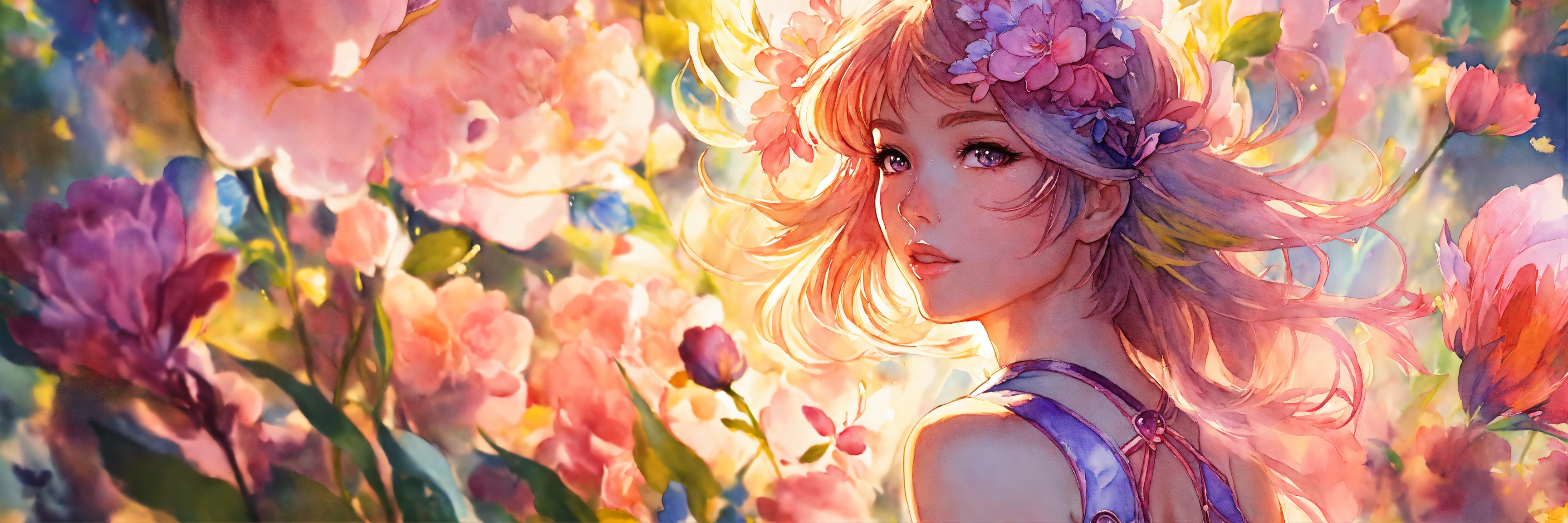 Lexica - Abstract watercolor anime art of a magical girl surrounded by ...